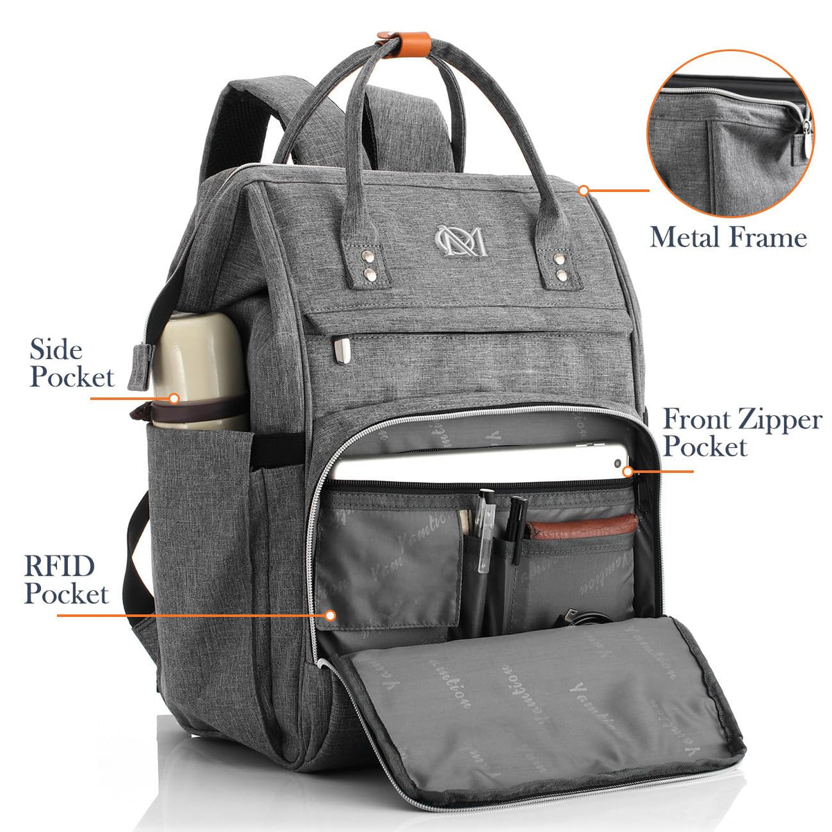 Sac à Dos Femme – Ordinateur Portable 15,6" & 17,3", Port USB, Poche RFID, Grande Capacité – École, Travail, Voyage