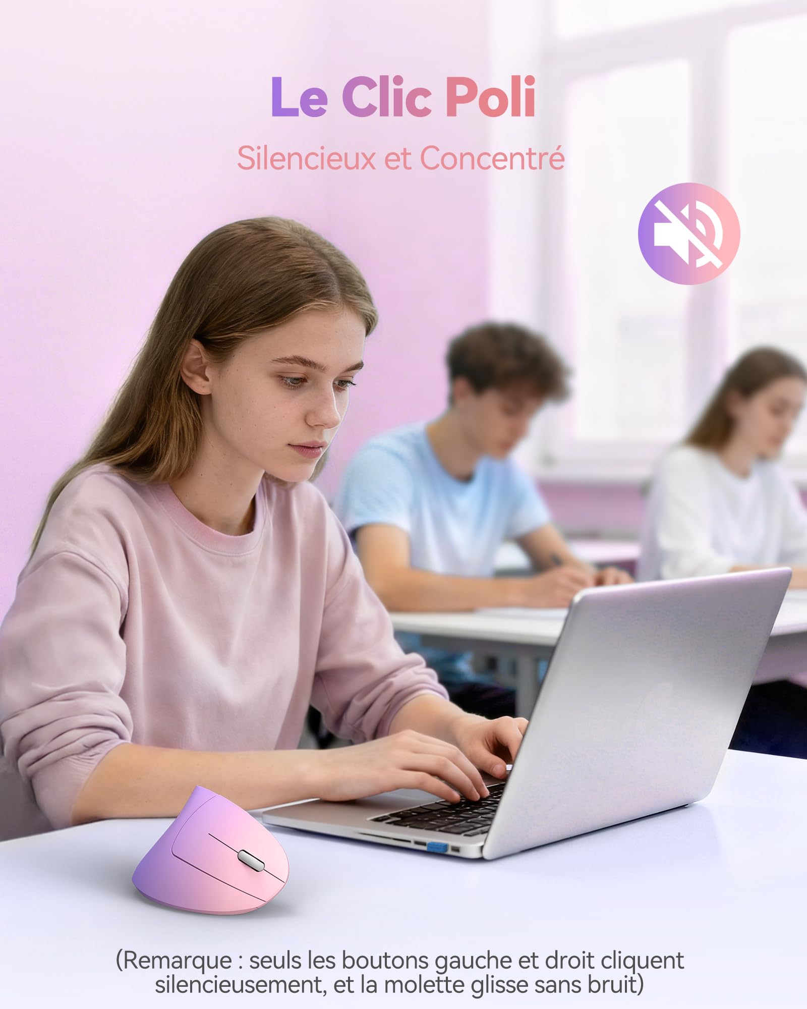 TECKNET Souris Verticale, 4800 DPI Souris sans Fil Ergonomique, Protège Le Bras, Souris sans Fil 6 Boutons pour PC, Ordinateur Portable, Mac, Rose