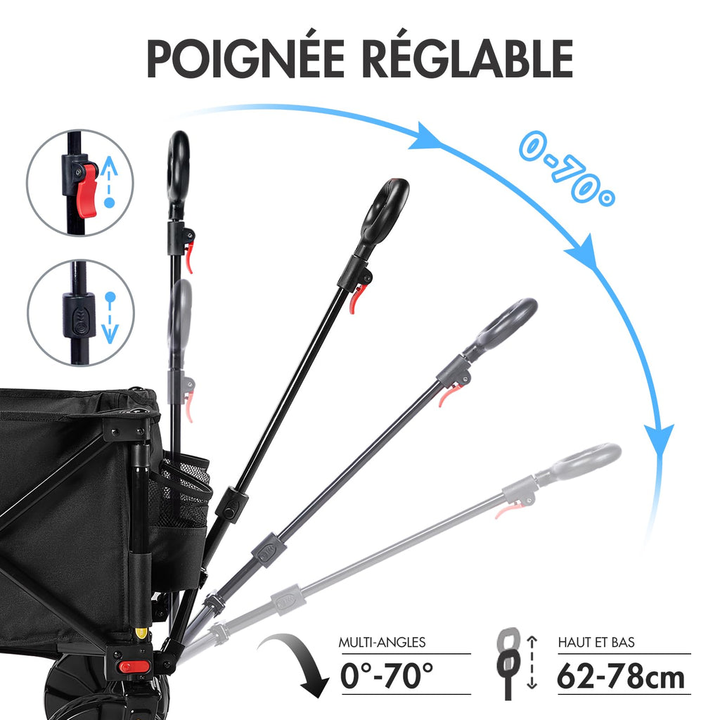 PORTAL Chariot de Plage Pliable – Chariot Tout Terrain Pliable avec Roues 20 cm, Poignée Réglable, 150 kg