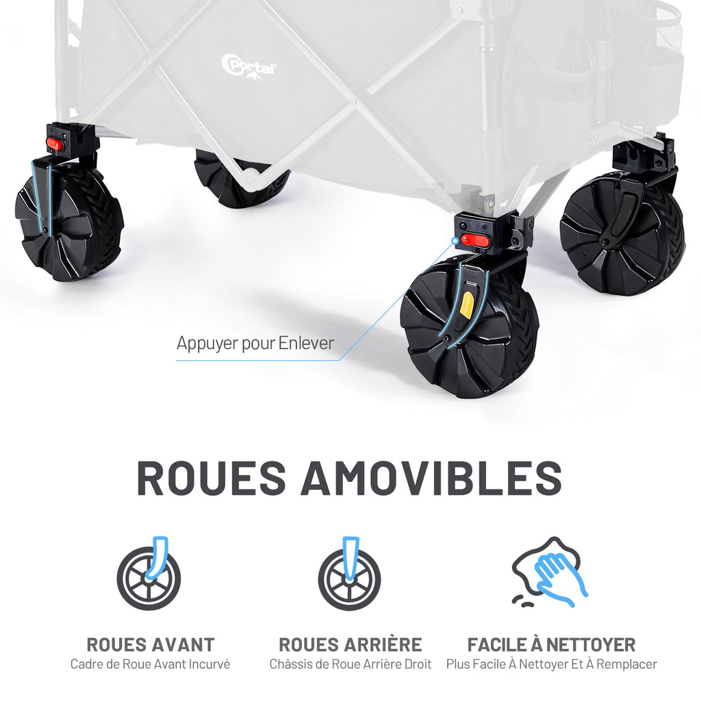 PORTAL Chariot de Plage Pliable – Chariot Tout Terrain Pliable avec Roues 20 cm, Poignée Réglable, 150 kg