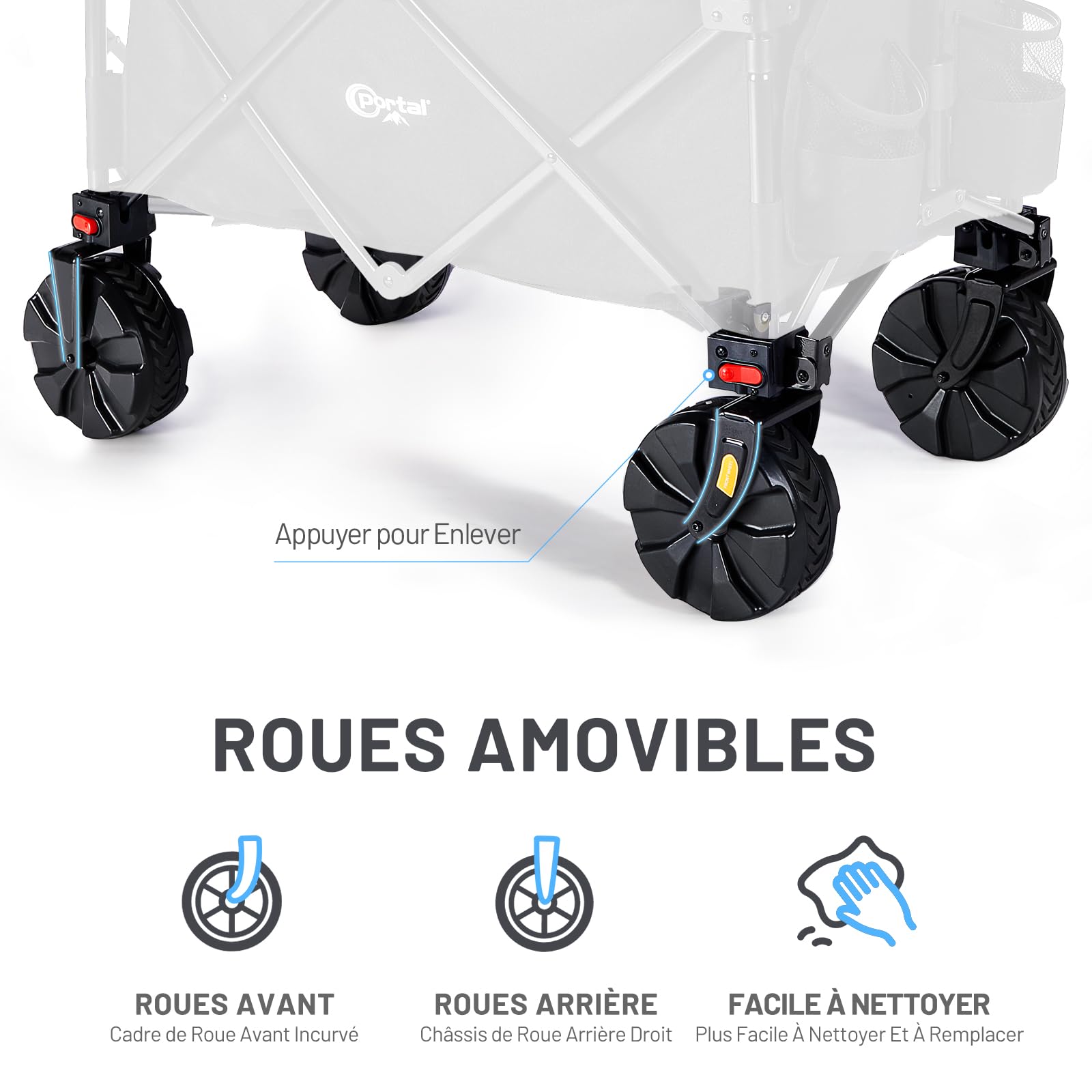 PORTAL Chariot de Plage Pliable – Chariot Tout Terrain Pliable avec Roues 20 cm, Poignée Réglable, 150 kg