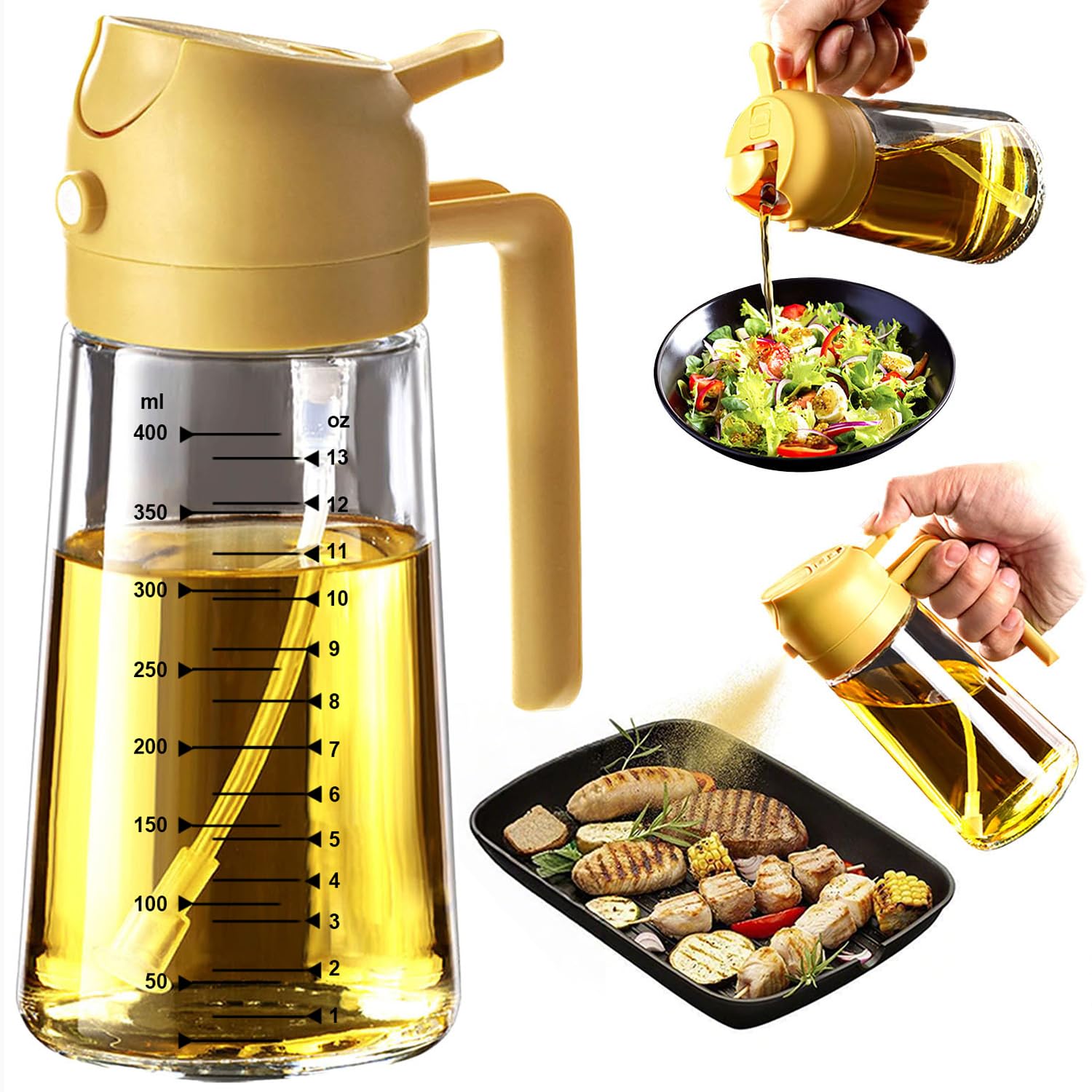 TrendPlain Vaporisateur Huile Cuisine 470ml – Spray 2-en-1 Air Fryer, Salades & Cuisson (Noir)