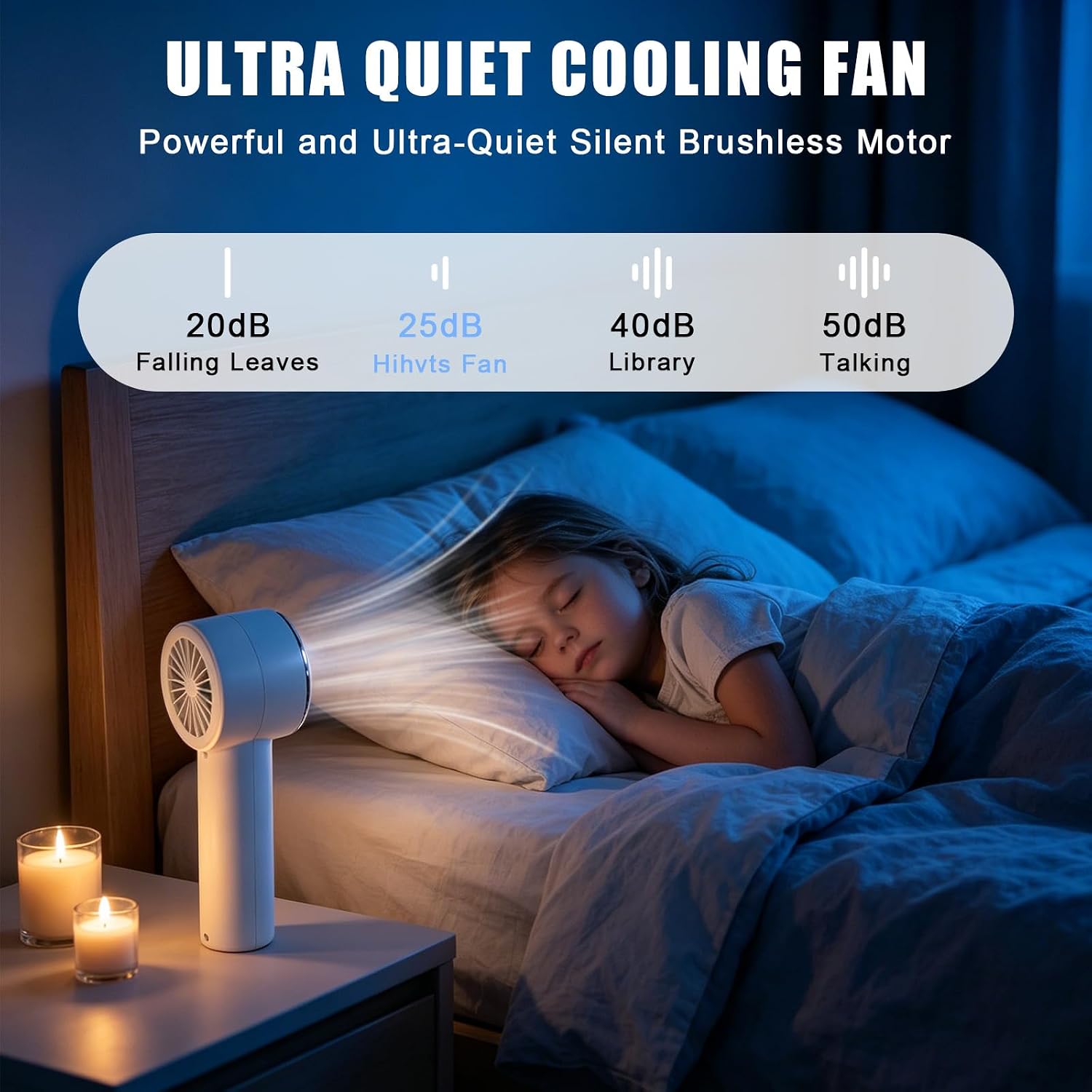 Ventilateur portable avec refroidisseur à glace | Jusqu'à 12 heures de refroidissement | Ventilateur à main de 0 à 100 vitesses | Moteur silencieux puissant de 20 000 tr/min | Mini ventilateur à