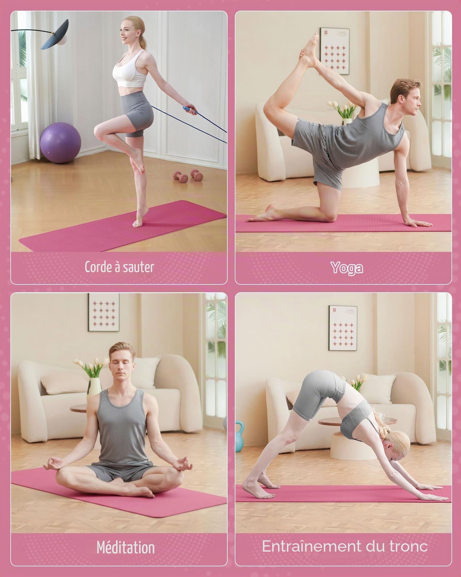 Good Nite Tapis de Yoga de Gymnastique de Exercice Fitness Tapis Fitness Antidérapant de Sport de Pilates avec Sangle de Transport 183 x 61 x 0,6 cm