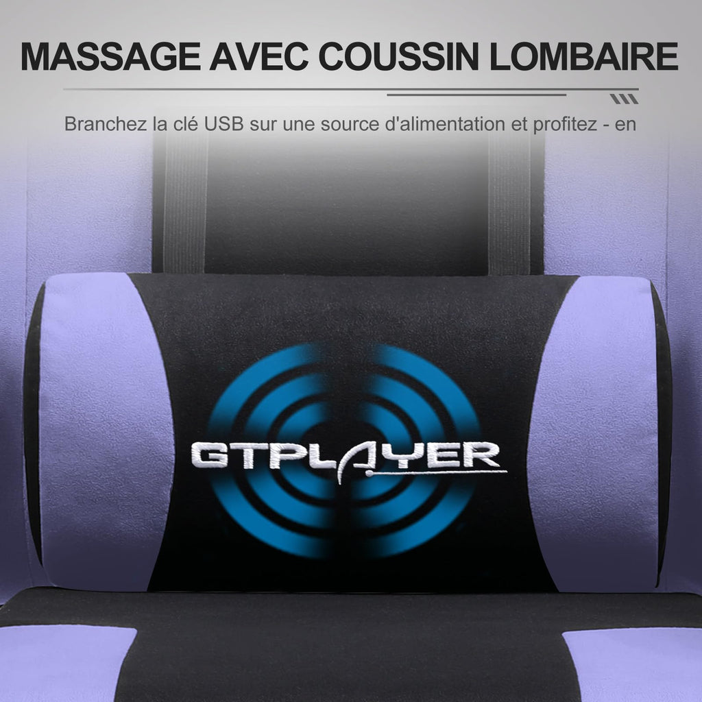 GTPLAYER Chaise Gaming Ergonomique, Fauteuil Gamer, Chaise Bureau, Dossier réglable à 135°, Hauteur Réglable, Repose-Pieds rétractables, Simili Cuir, Supporte 150 kg, Bleu