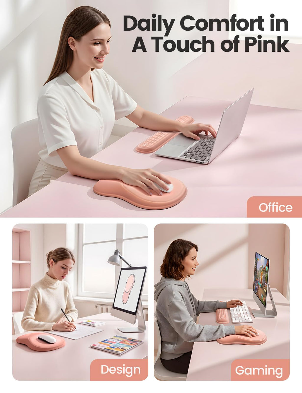 Meatanty Tapis de Souris Ergonomique avec Repose-Poignet en Mousse Mémoire – Antidérapant, Gaming & Bureau