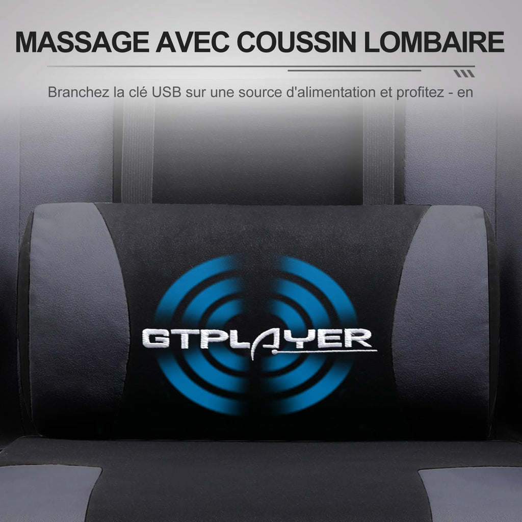 GTPLAYER Chaise Gaming Ergonomique, Fauteuil Gamer, Chaise Bureau, Dossier réglable à 135°, Hauteur Réglable, Repose-Pieds rétractables, Simili Cuir, Supporte 150 kg, Bleu