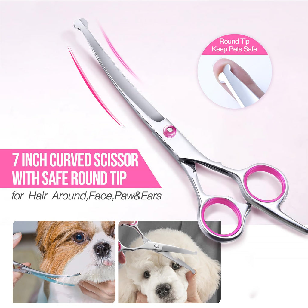 Gimars Ciseaux de toilettage professionnels pour chiens 4CR avec pointe ronde de sécurité, ciseaux droits, effilés et incurvés avec revêtement en titane