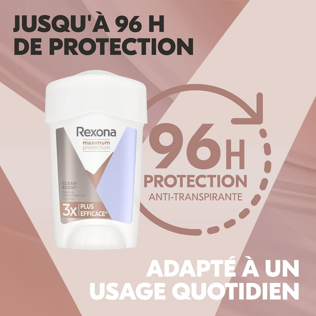 Rexona Maximum Protection Déodorant Femme Stick Clean Scent 45ml – Anti-Transpirant 96h