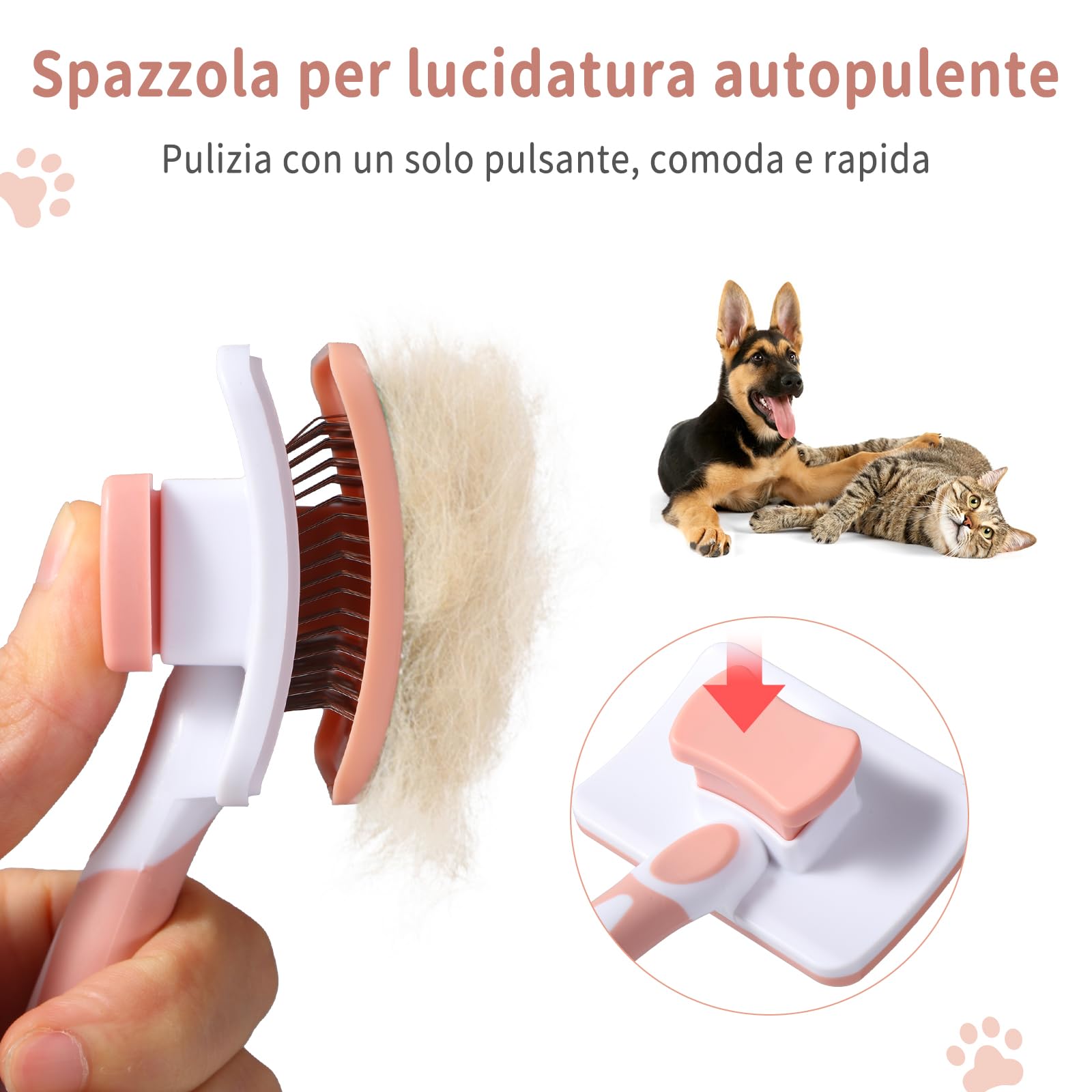 Brosse Autonettoyante Vinabo Chien & Chat – Poils Longs & Courts, Démêlané Doux