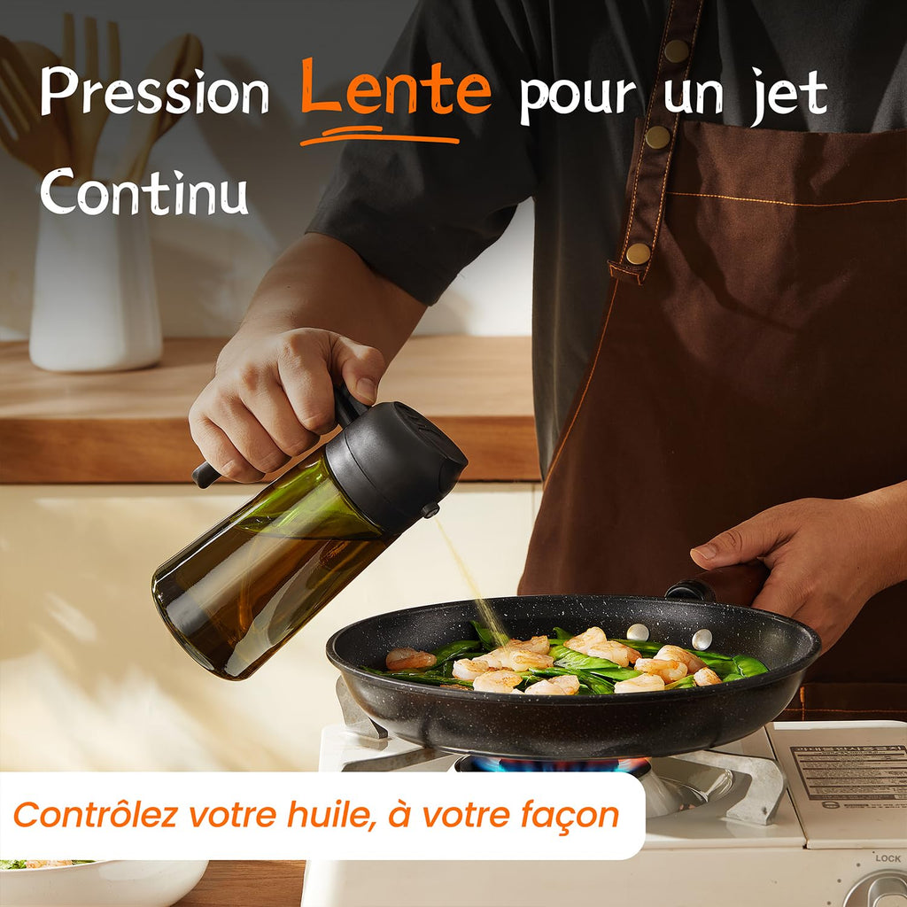 TrendPlain Vaporisateur Huile Cuisine 470ml – Spray 2-en-1 Air Fryer, Salades & Cuisson (Noir)