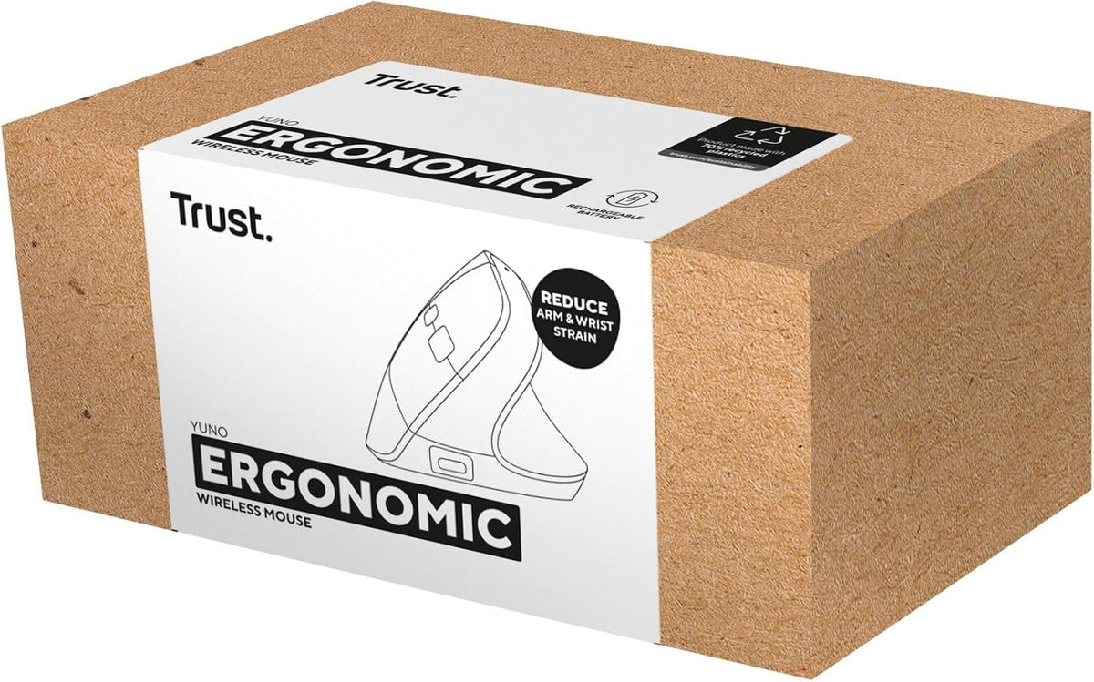 Trust Yuno Souris Ergonomique Verticale sans Fil Rechargeable – Angle 57°, 3 Mois Autonomie, Plastique Recyclé, PC & Mac