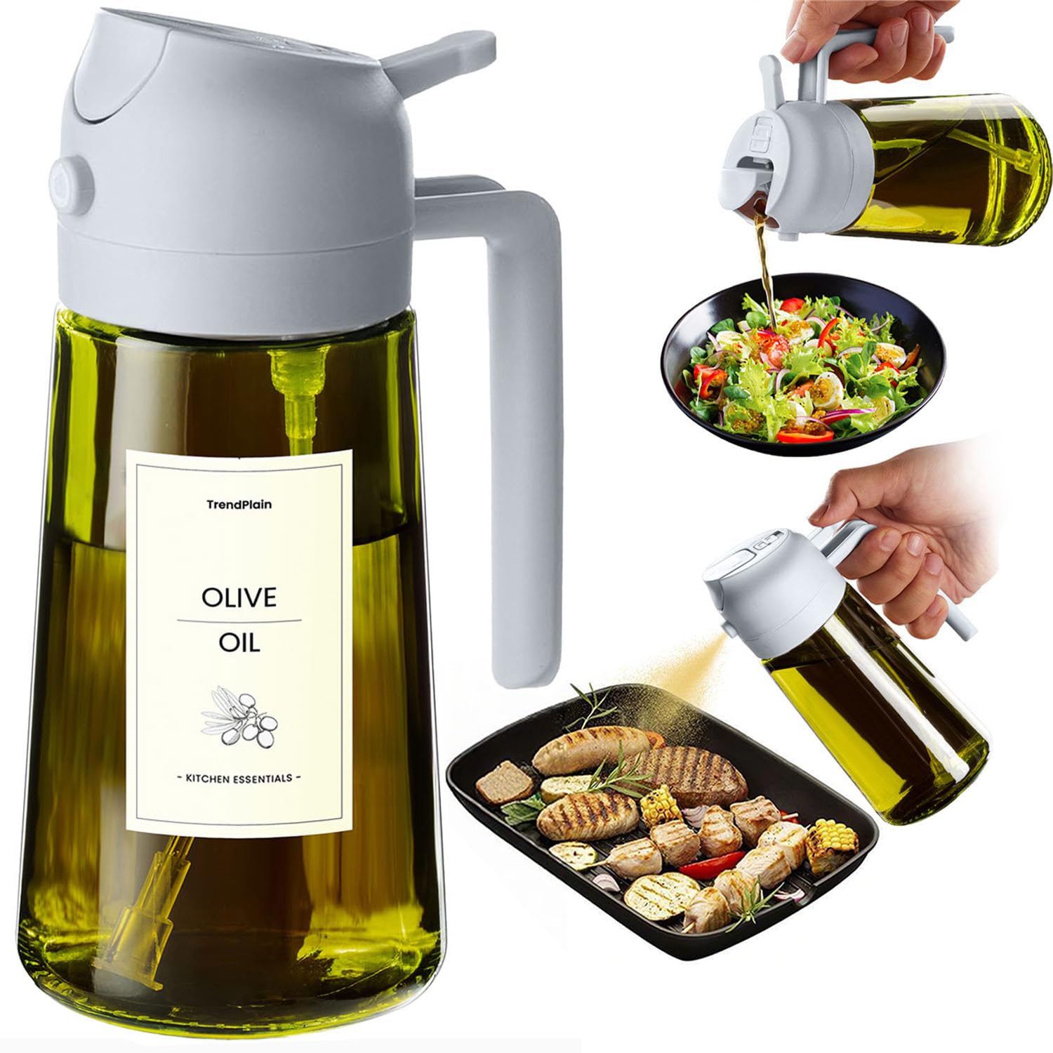 TrendPlain Vaporisateur Huile Cuisine 470ml – Spray 2-en-1 Air Fryer, Salades & Cuisson (Noir)