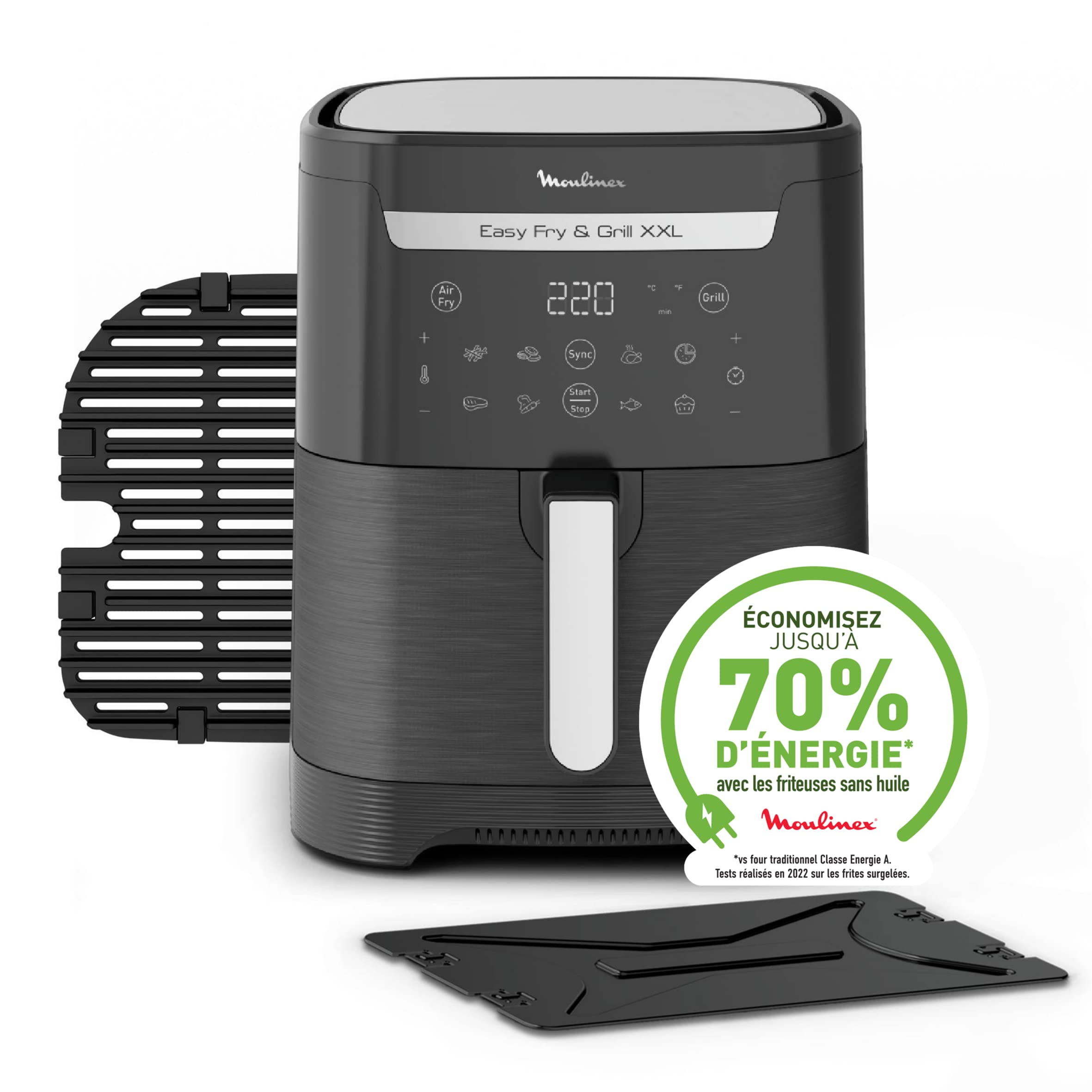 Moulinex Friteuse sans huile + Gril, Capacité XL 4,6L, Jusqu'à 6 personnes, 8 Programmes automatiques, Air Fryer, Ecran tactile digital, Température réglable, Easy Fry & Grill 2en1, EZ505810
