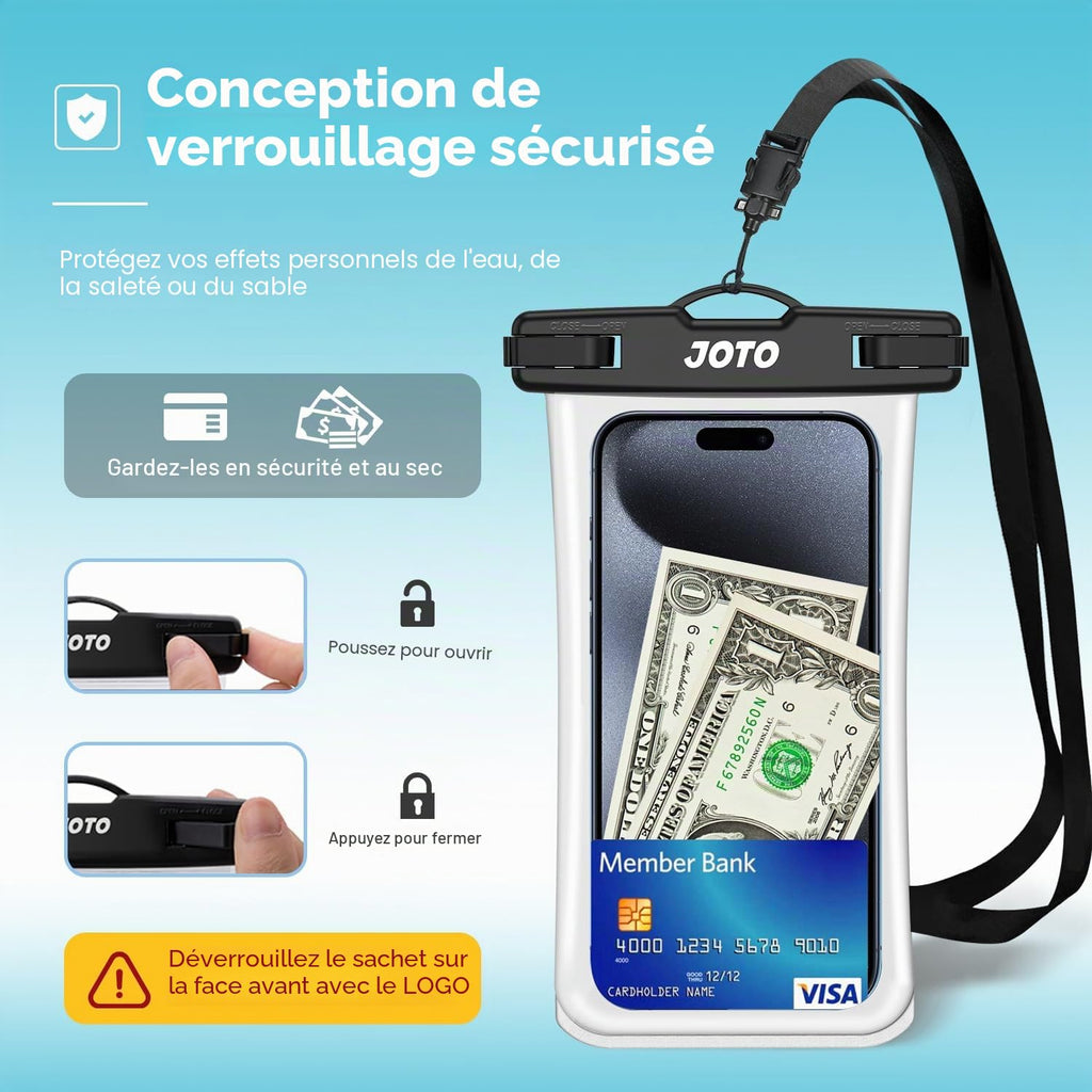 JOTO Pochette Étanche Smartphone IPX8 – Lot de 2, Compatible iPhone 17 à 11, Samsung Galaxy, Redmi, jusqu'à 7 Pouces