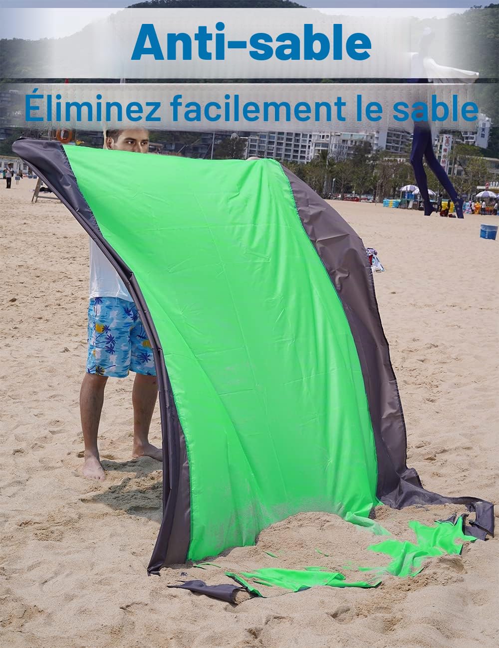 Tapis de Plage Anti-Sable XXL – Jusqu'à 300×275 cm, Imperméable, Compact, 4 Ancres, Polyester 210T – Plage, Camping, Pique-Nique