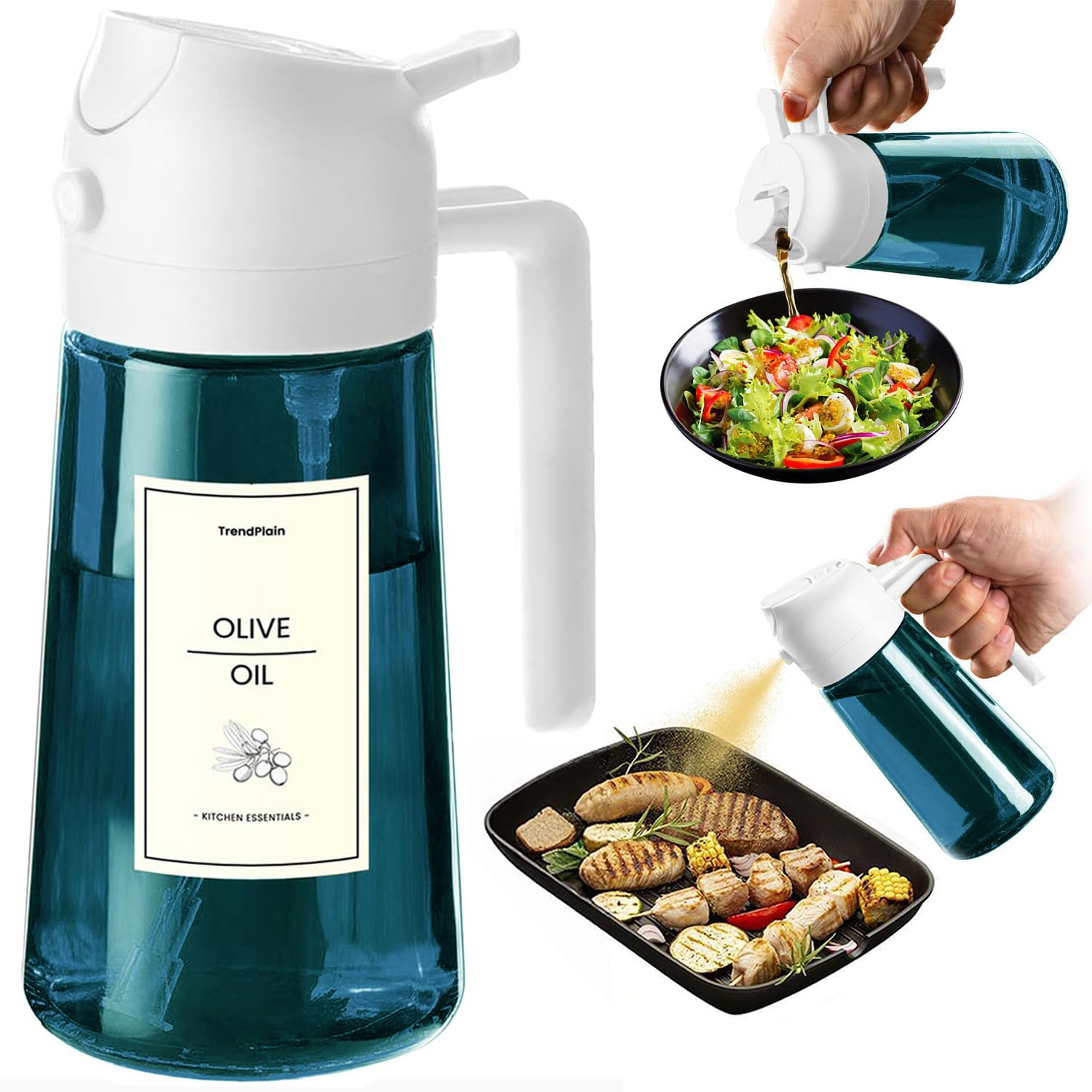 TrendPlain Vaporisateur Huile Cuisine 470ml – Spray 2-en-1 Air Fryer, Salades & Cuisson (Noir)