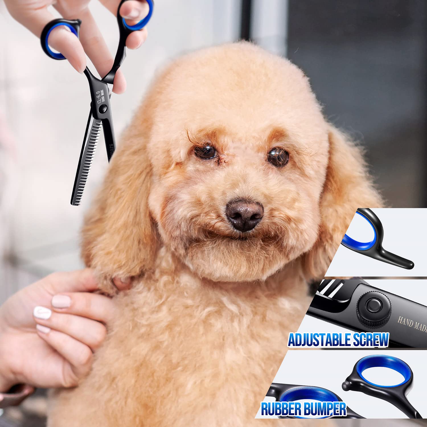 Gimars Ciseaux de toilettage professionnels pour chiens 4CR avec pointe ronde de sécurité, ciseaux droits, effilés et incurvés avec revêtement en titane