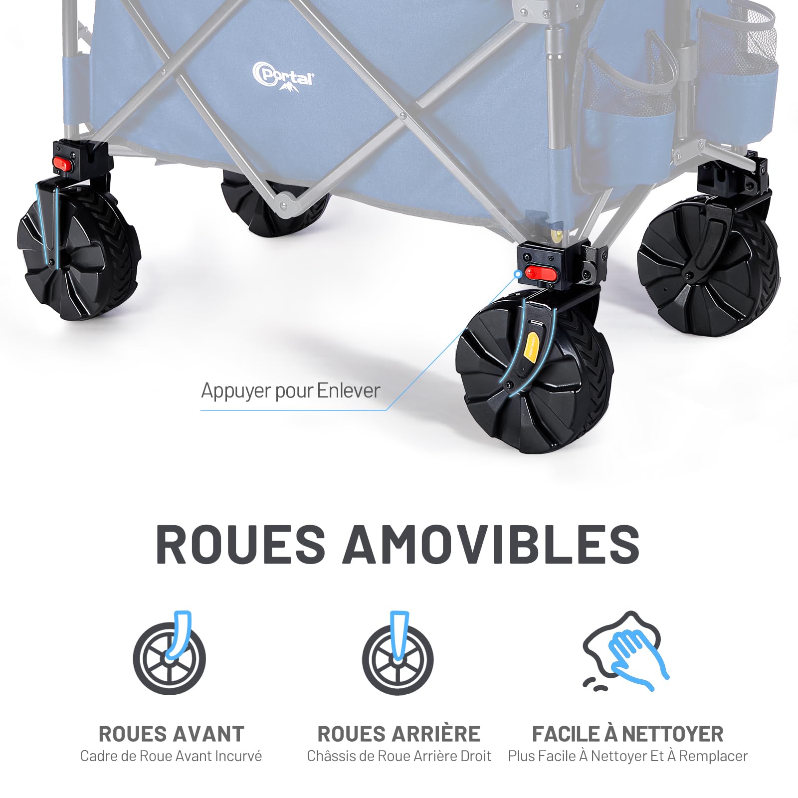 PORTAL Chariot de Plage Pliable – Chariot Tout Terrain Pliable avec Roues 20 cm, Poignée Réglable, 150 kg