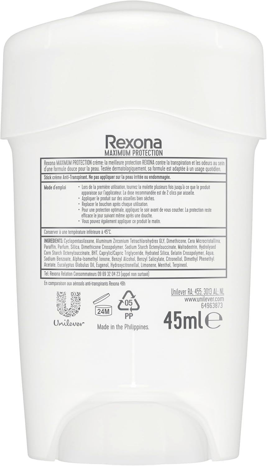 Rexona Maximum Protection Déodorant Femme Stick Clean Scent 45ml – Anti-Transpirant 96h