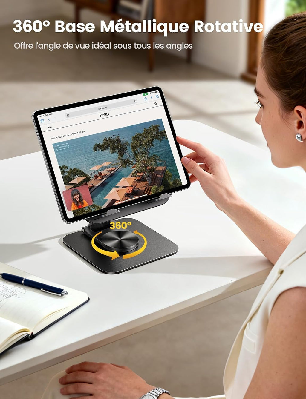 Lamicall Support Tablette Bureau – Base Rotative 360°, Design Ultrafin 15 mm, Double Axe