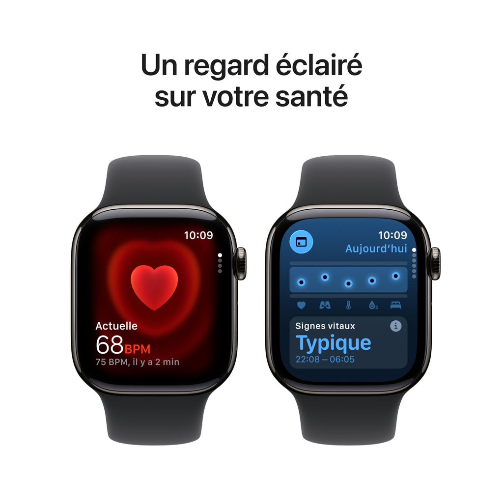 Apple Watch Series 11 GPS + Cellular 46 mm – Boîtier Gris sidéral, Bracelet Sport Noir