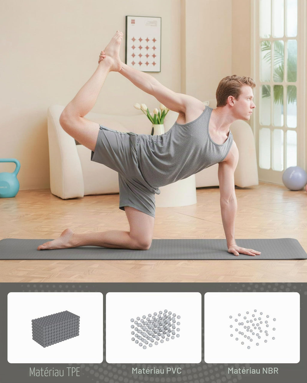 Good Nite Tapis de Yoga de Gymnastique de Exercice Fitness Tapis Fitness Antidérapant de Sport de Pilates avec Sangle de Transport 183 x 61 x 0,6 cm