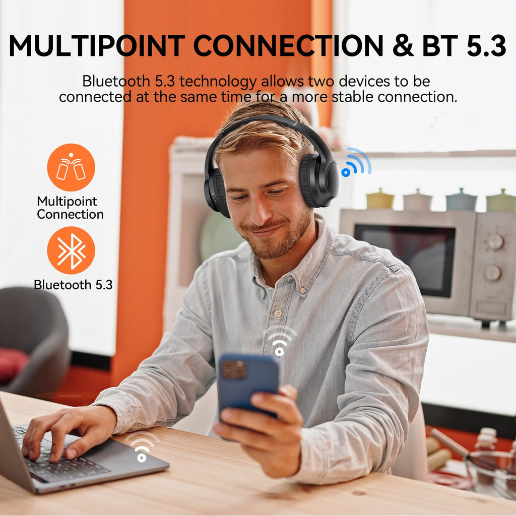TECKNET Casque Bluetooth 6.0 sans Fil avec Micro ENC Anti-Bruit – 40h Autonomie, Adaptateur USB-A, Double Connexion – PC, Télétravail, Visioconférence