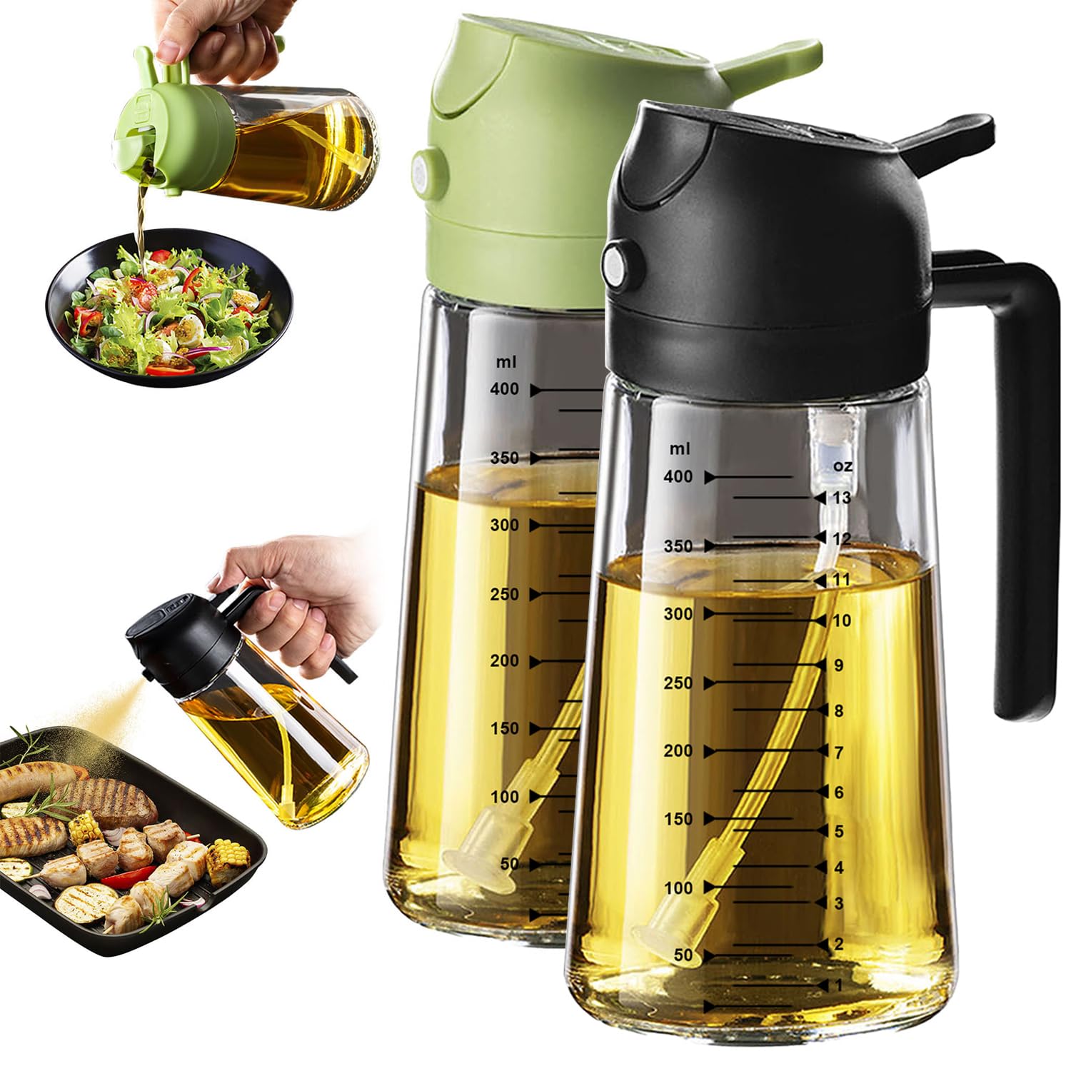 TrendPlain Vaporisateur Huile Cuisine 470ml – Spray 2-en-1 Air Fryer, Salades & Cuisson (Noir)