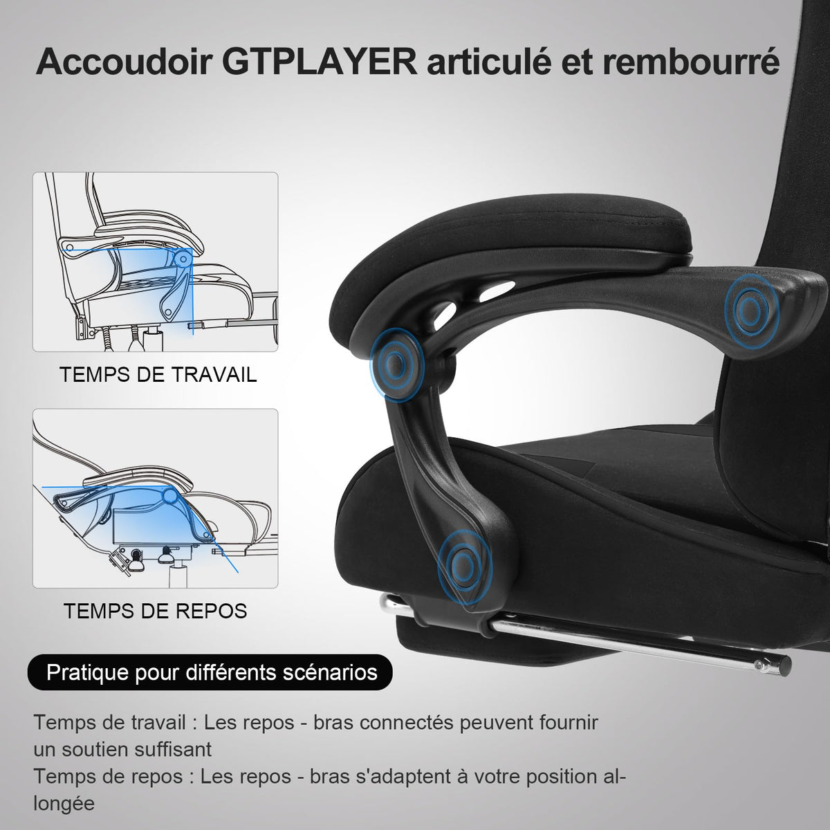 GTPLAYER Chaise Gaming Ergonomique, Fauteuil Gamer, Chaise Bureau, Dossier réglable à 135°, Hauteur Réglable, Repose-Pieds rétractables, Simili Cuir, Supporte 150 kg, Bleu