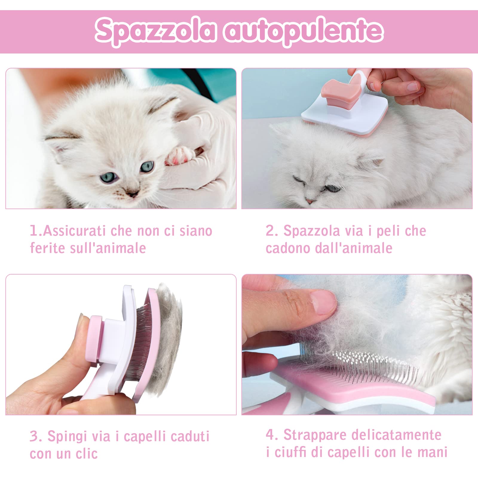 Brosse Autonettoyante Vinabo Chien & Chat – Poils Longs & Courts, Démêlané Doux