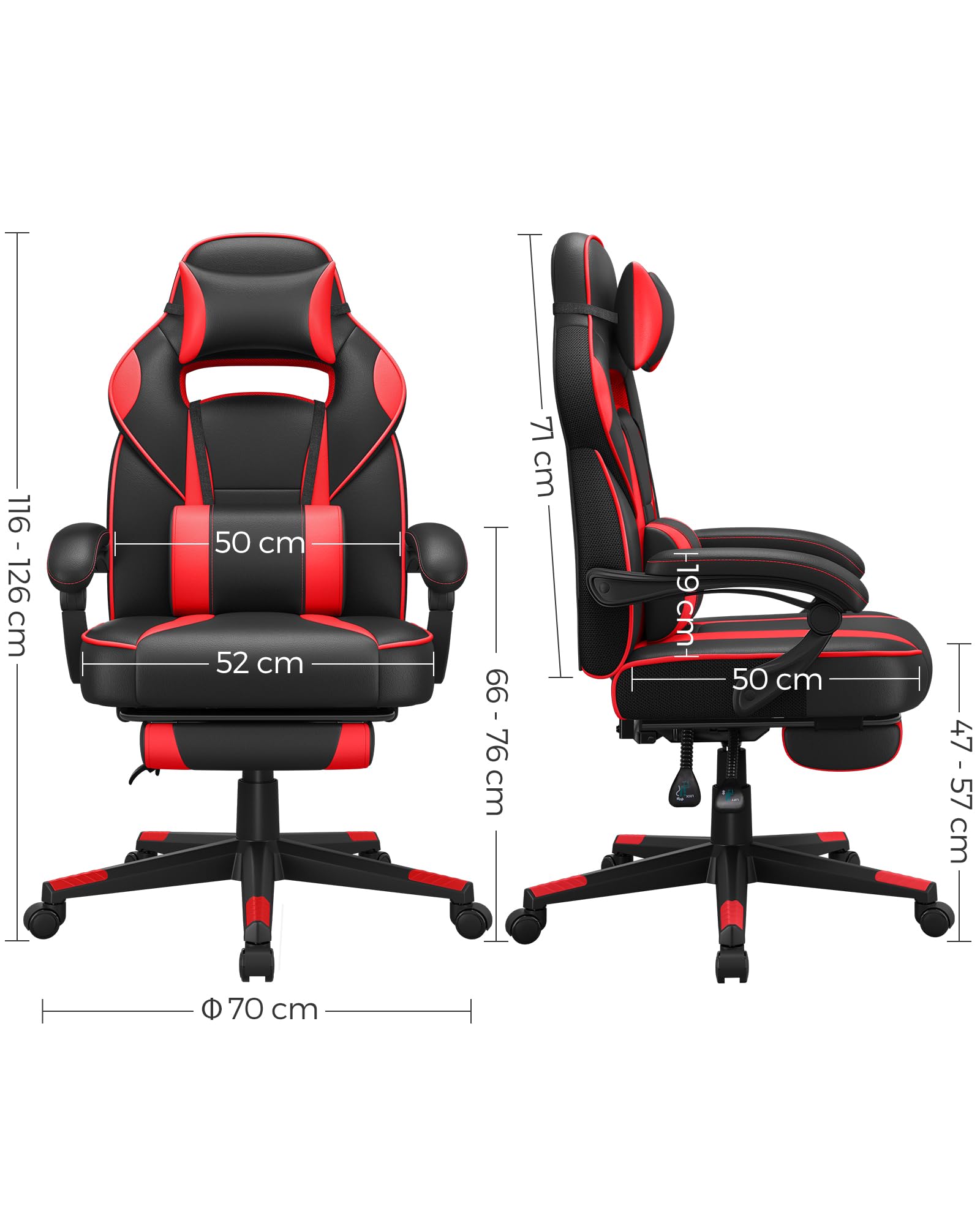 SONGMICS Fauteuil de Bureau Gaming OBG073B03 – Ergonomique, Repose-pieds, Appui-tête, 150 kg