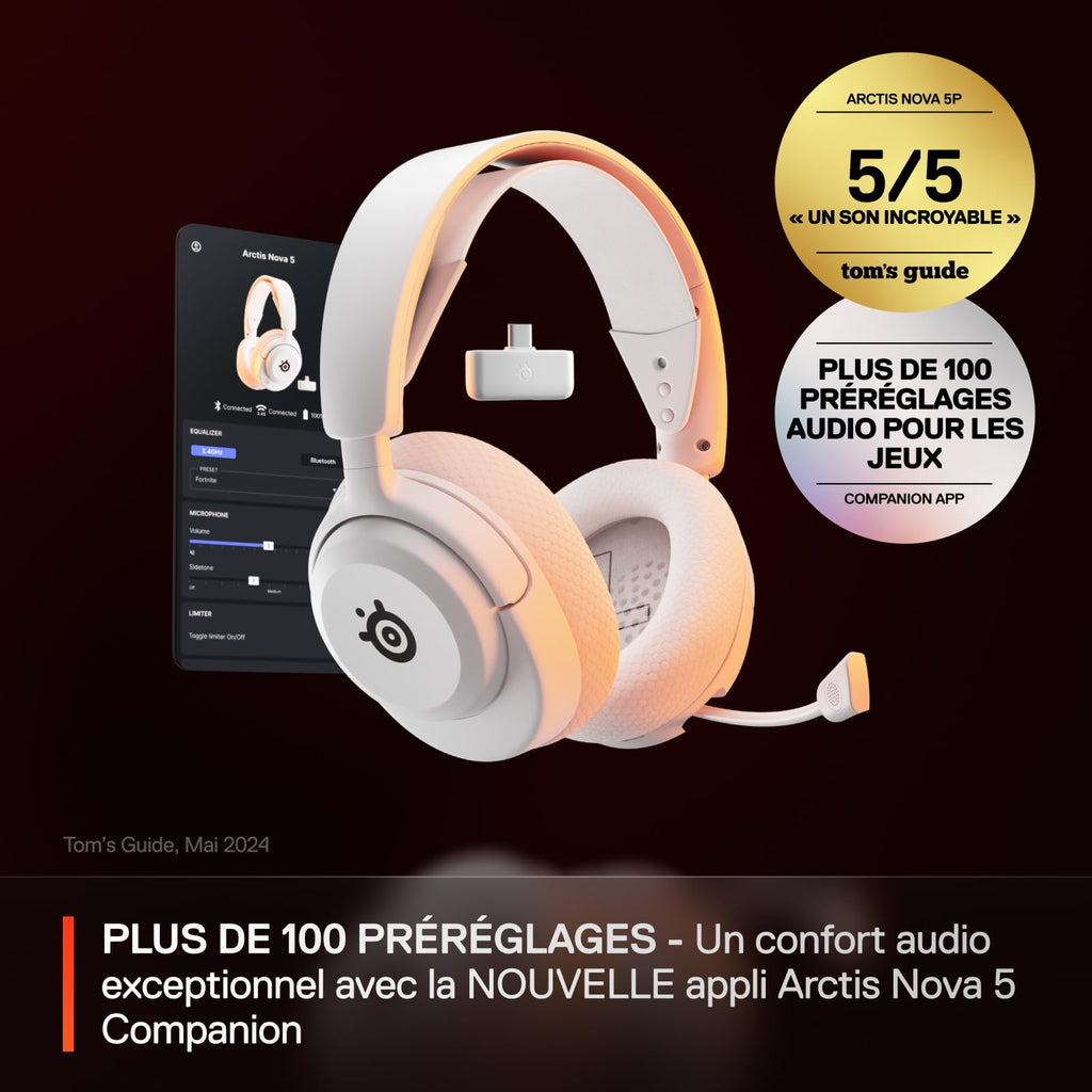 SteelSeries Arctis Nova 5 – Casque Gaming Sans Fil | 60h Batterie | 2,4GHz/BT | Micro ClearCast 2.X