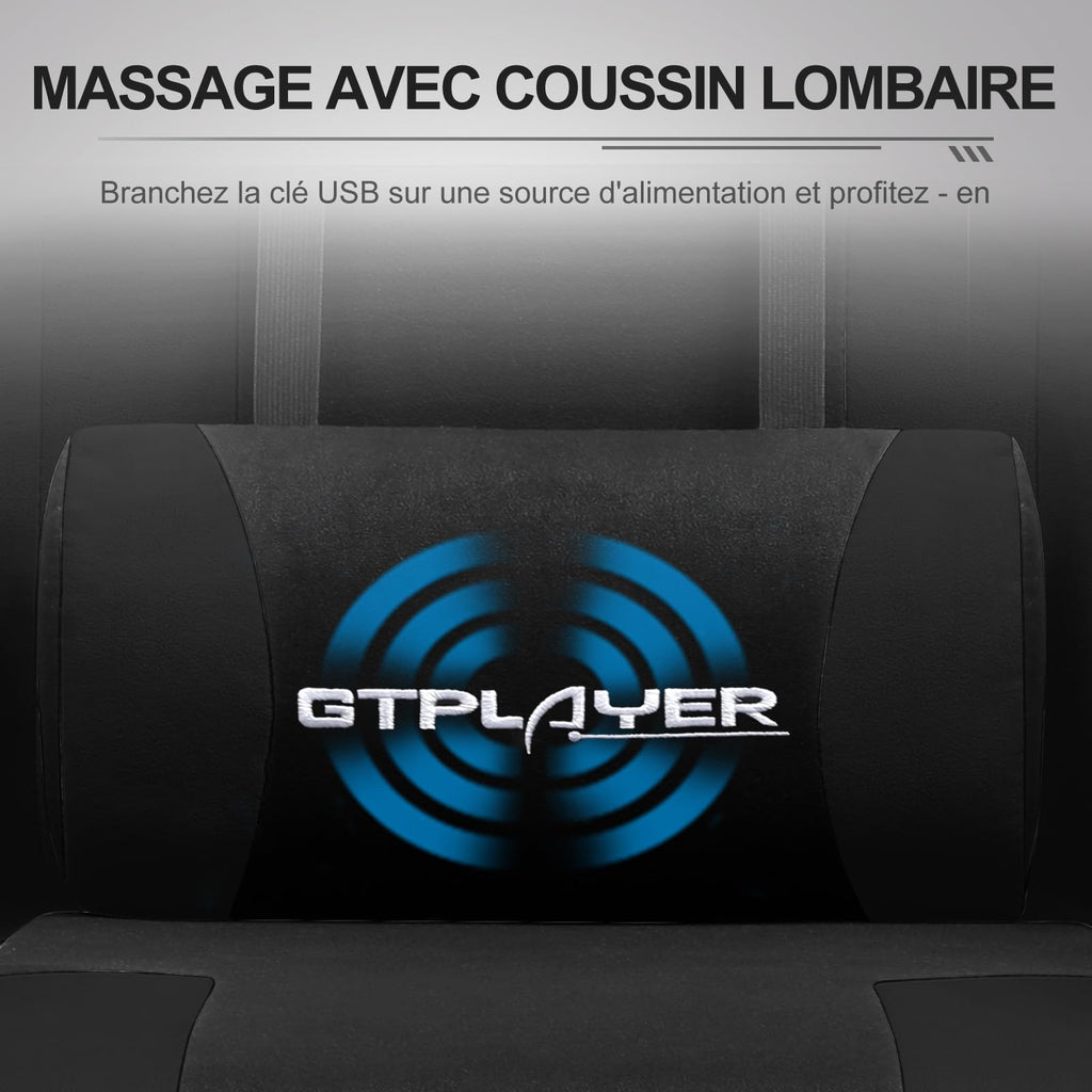 GTPLAYER Chaise Gaming Ergonomique, Fauteuil Gamer, Chaise Bureau, Dossier réglable à 135°, Hauteur Réglable, Repose-Pieds rétractables, Simili Cuir, Supporte 150 kg, Bleu