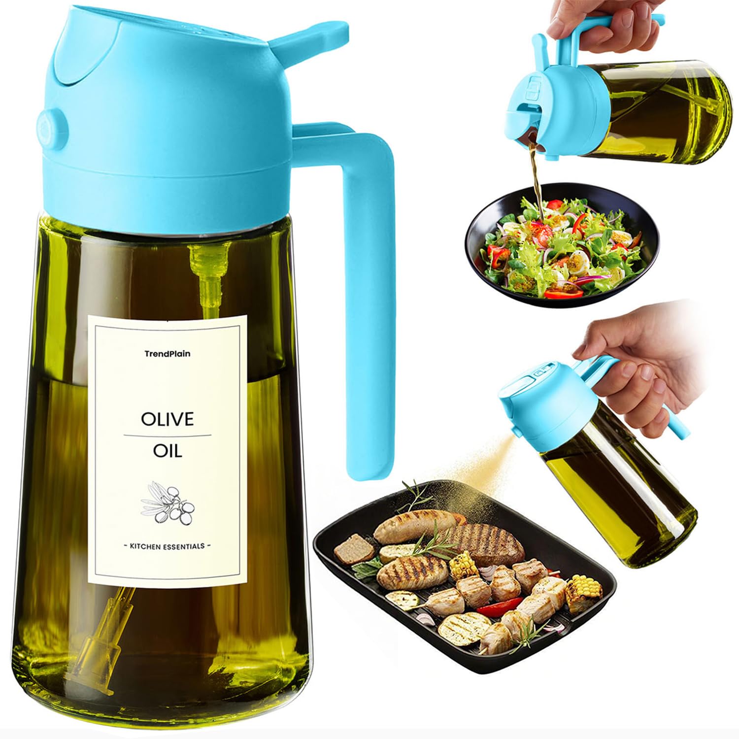 TrendPlain Vaporisateur Huile Cuisine 470ml – Spray 2-en-1 Air Fryer, Salades & Cuisson (Noir)