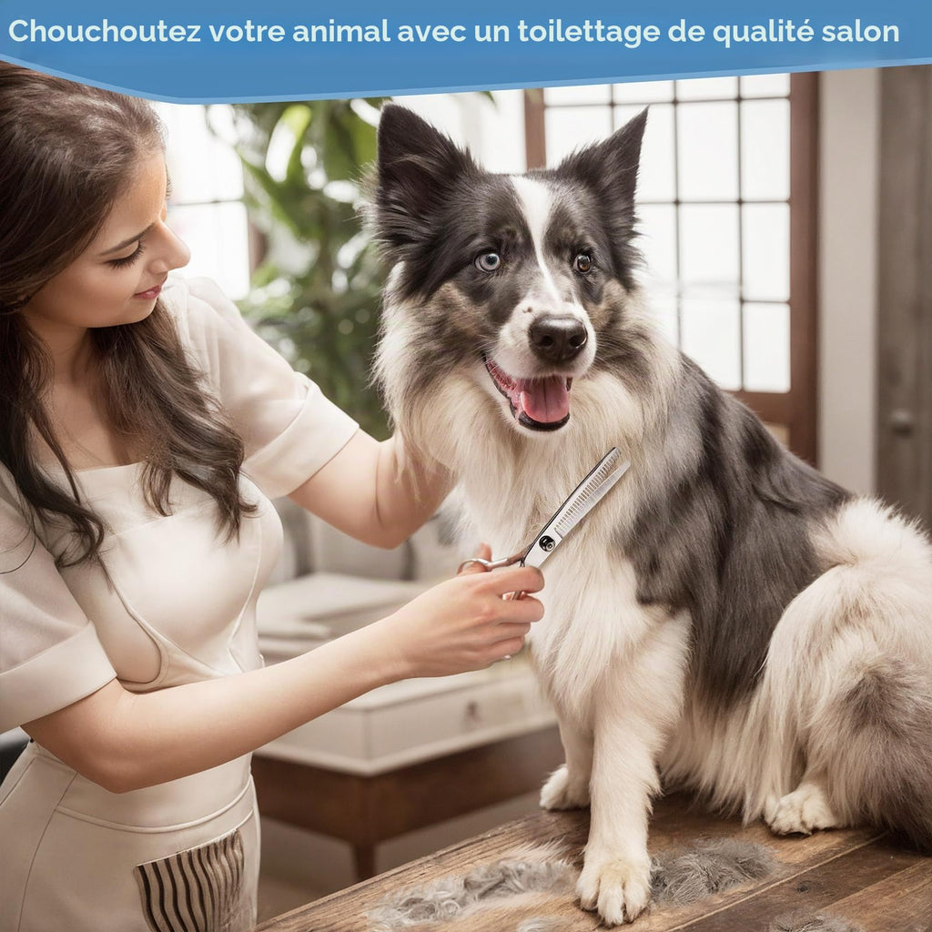 Gimars Ciseaux de toilettage professionnels pour chiens 4CR avec pointe ronde de sécurité, ciseaux droits, effilés et incurvés avec revêtement en titane