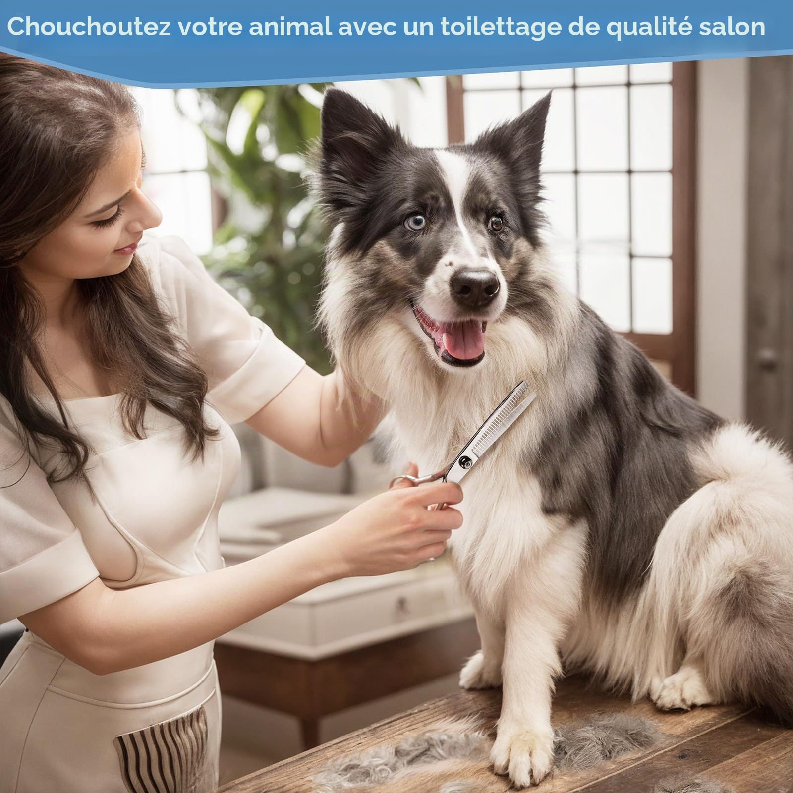 Gimars Ciseaux de toilettage professionnels pour chiens 4CR avec pointe ronde de sécurité, ciseaux droits, effilés et incurvés avec revêtement en titane