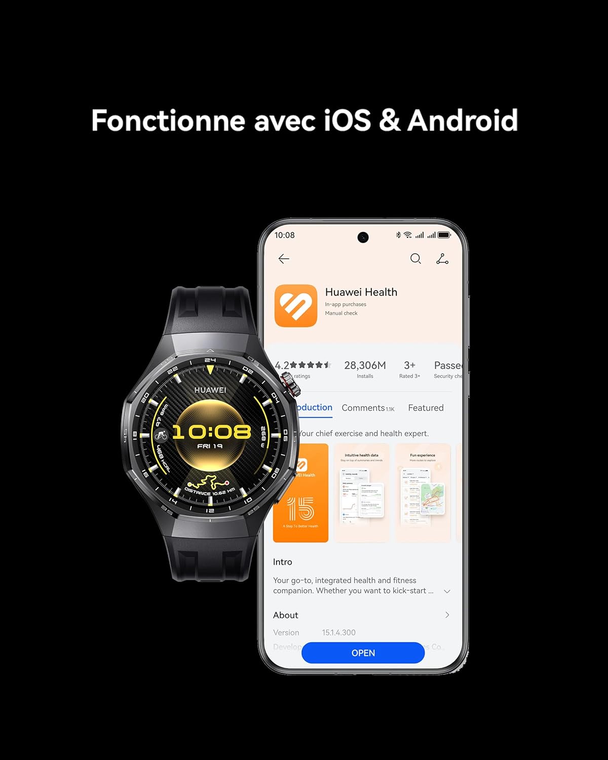 HUAWEI Watch GT 6 Pro 46mm GPS - Montre Connectée AMOLED, ECG, 21 Jours d'Autonomie - iOS & Android - Noir