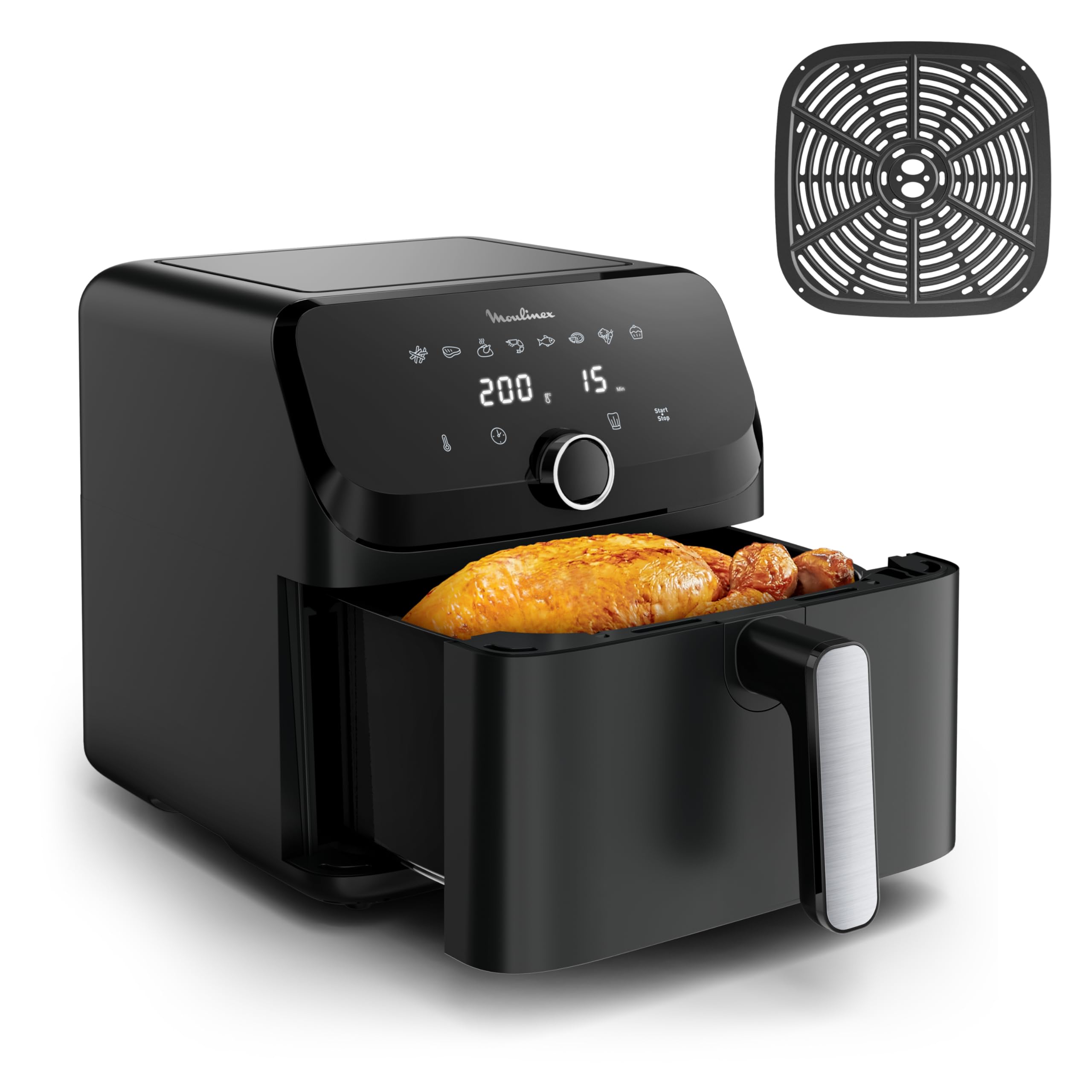 Moulinex Friteuse sans huile + Gril, Capacité XL 4,6L, Jusqu'à 6 personnes, 8 Programmes automatiques, Air Fryer, Ecran tactile digital, Température réglable, Easy Fry & Grill 2en1, EZ505810