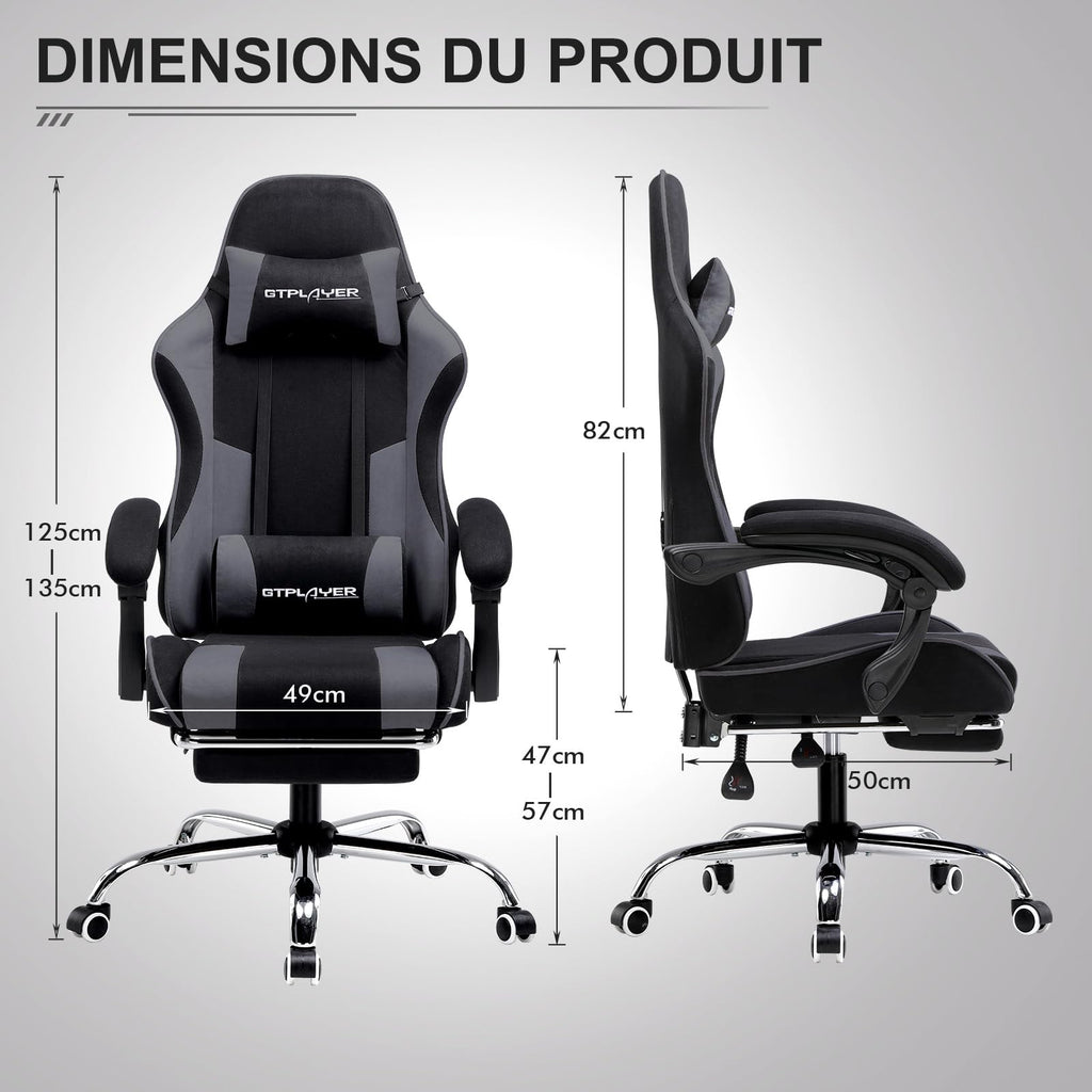 GTPLAYER Chaise Gaming Ergonomique, Fauteuil Gamer, Chaise Bureau, Dossier réglable à 135°, Hauteur Réglable, Repose-Pieds rétractables, Simili Cuir, Supporte 150 kg, Bleu