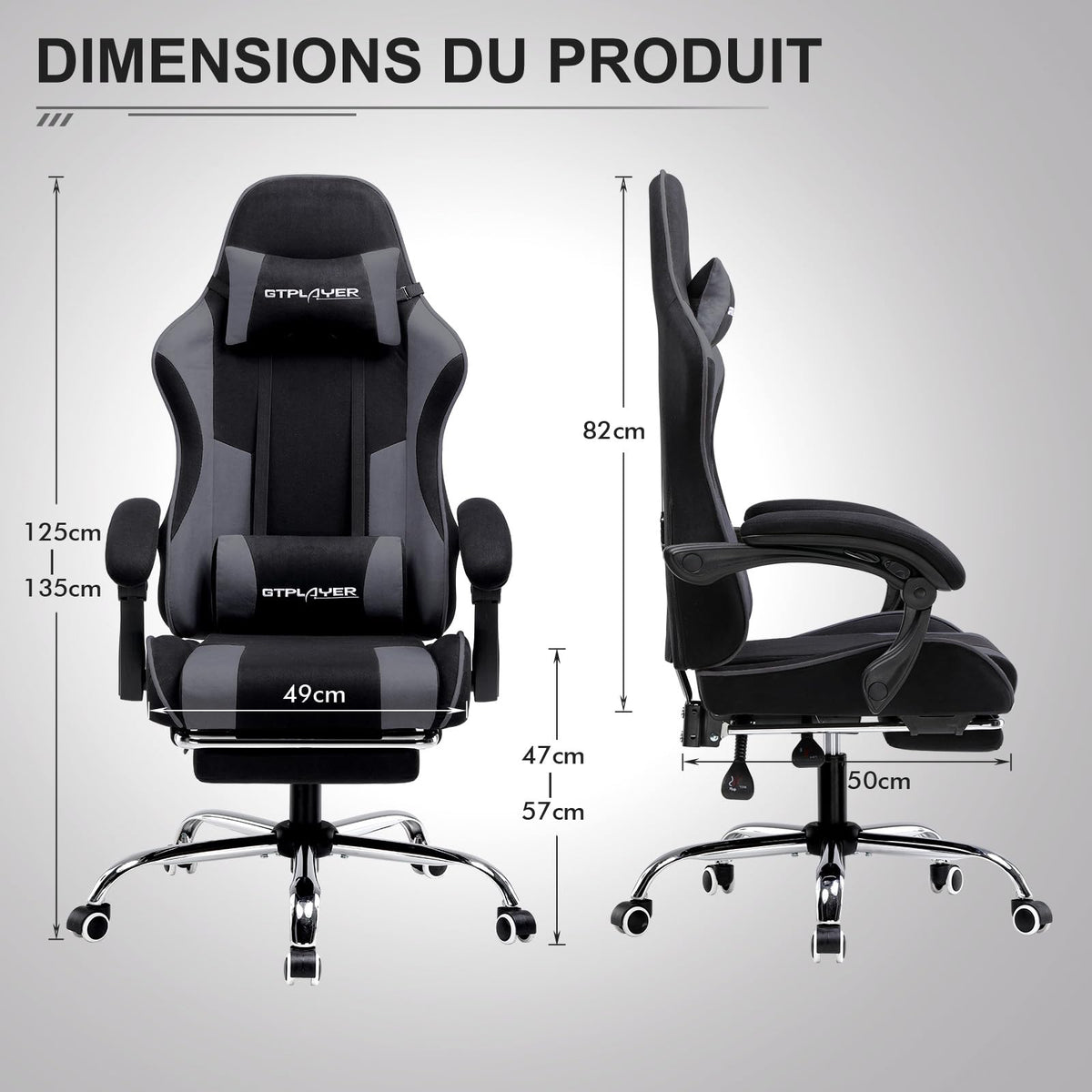 GTPLAYER Chaise Gaming Ergonomique, Fauteuil Gamer, Chaise Bureau, Dossier réglable à 135°, Hauteur Réglable, Repose-Pieds rétractables, Simili Cuir, Supporte 150 kg, Bleu