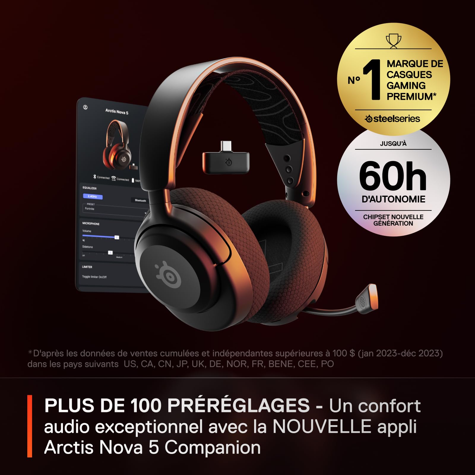 SteelSeries Arctis Nova 5 – Casque Gaming Sans Fil | 60h Batterie | 2,4GHz/BT | Micro ClearCast 2.X