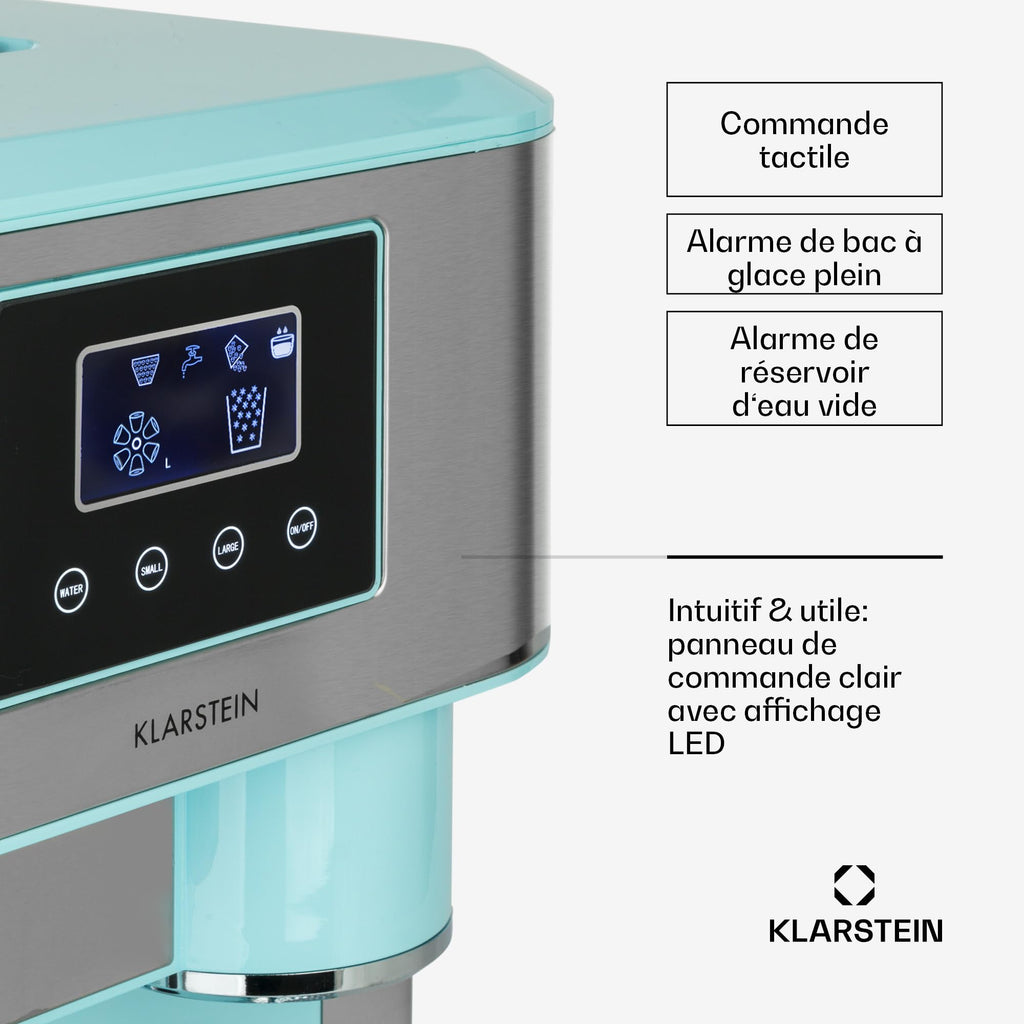 Klarstein Eiszeit Crush Machine à Glaçons Argent – réservoir 1,8 L, 15 kg/24 h, glaçons en 12 min, ~16/cycle | Glace pilée, écran tactile, alarmes