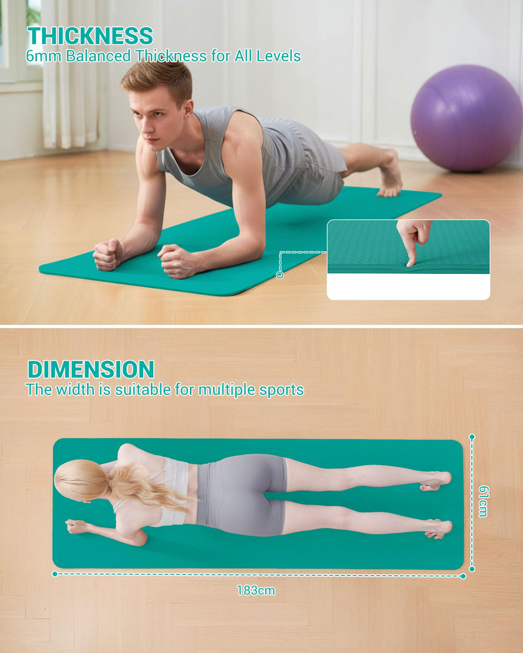 Good Nite Tapis de Yoga de Gymnastique de Exercice Fitness Tapis Fitness Antidérapant de Sport de Pilates avec Sangle de Transport 183 x 61 x 0,6 cm