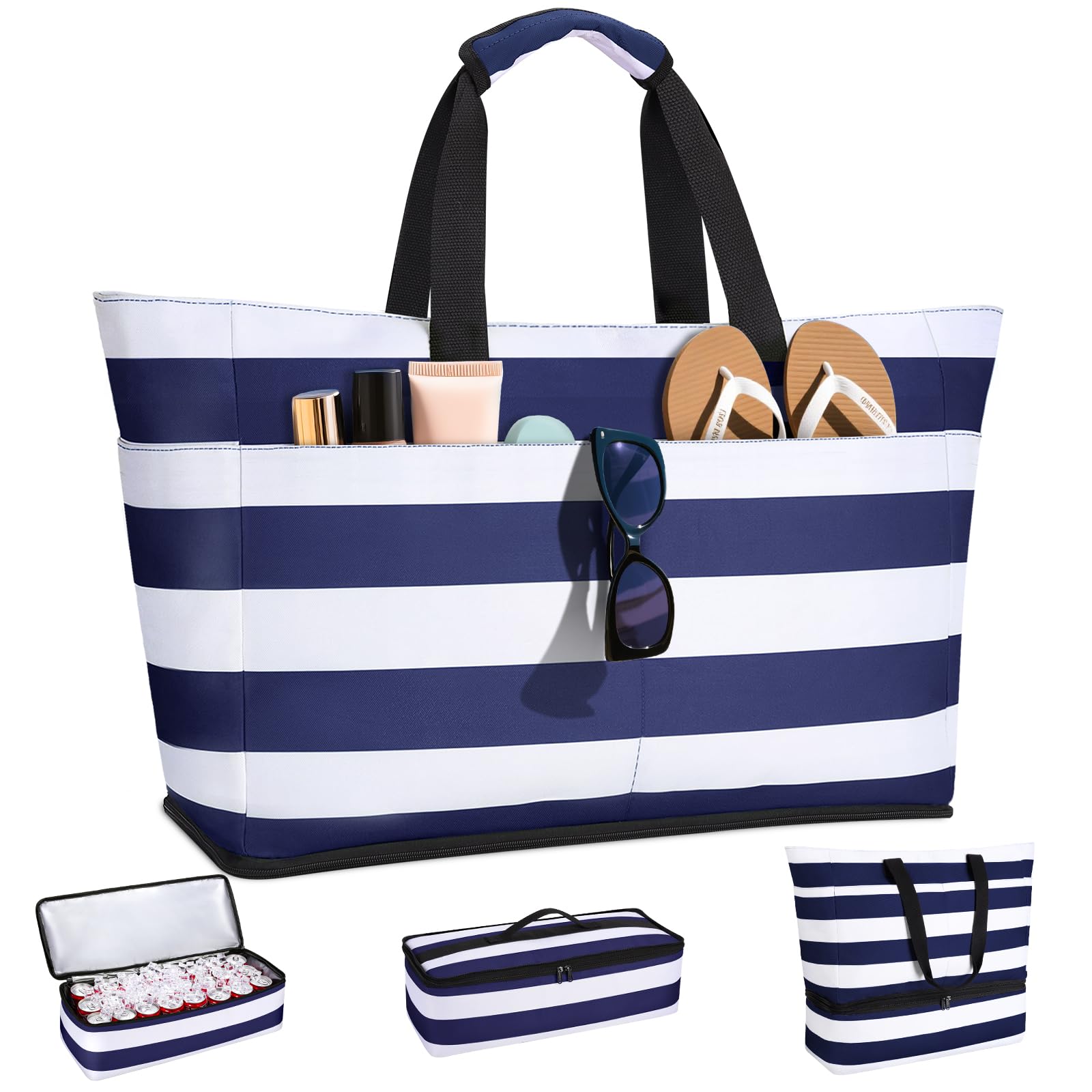CIRYCASE Sac de Plage XXL 54L avec Isotherme Détachable – Étanche, Compartiment Sec-Humide, Pliable, Femme/Famille