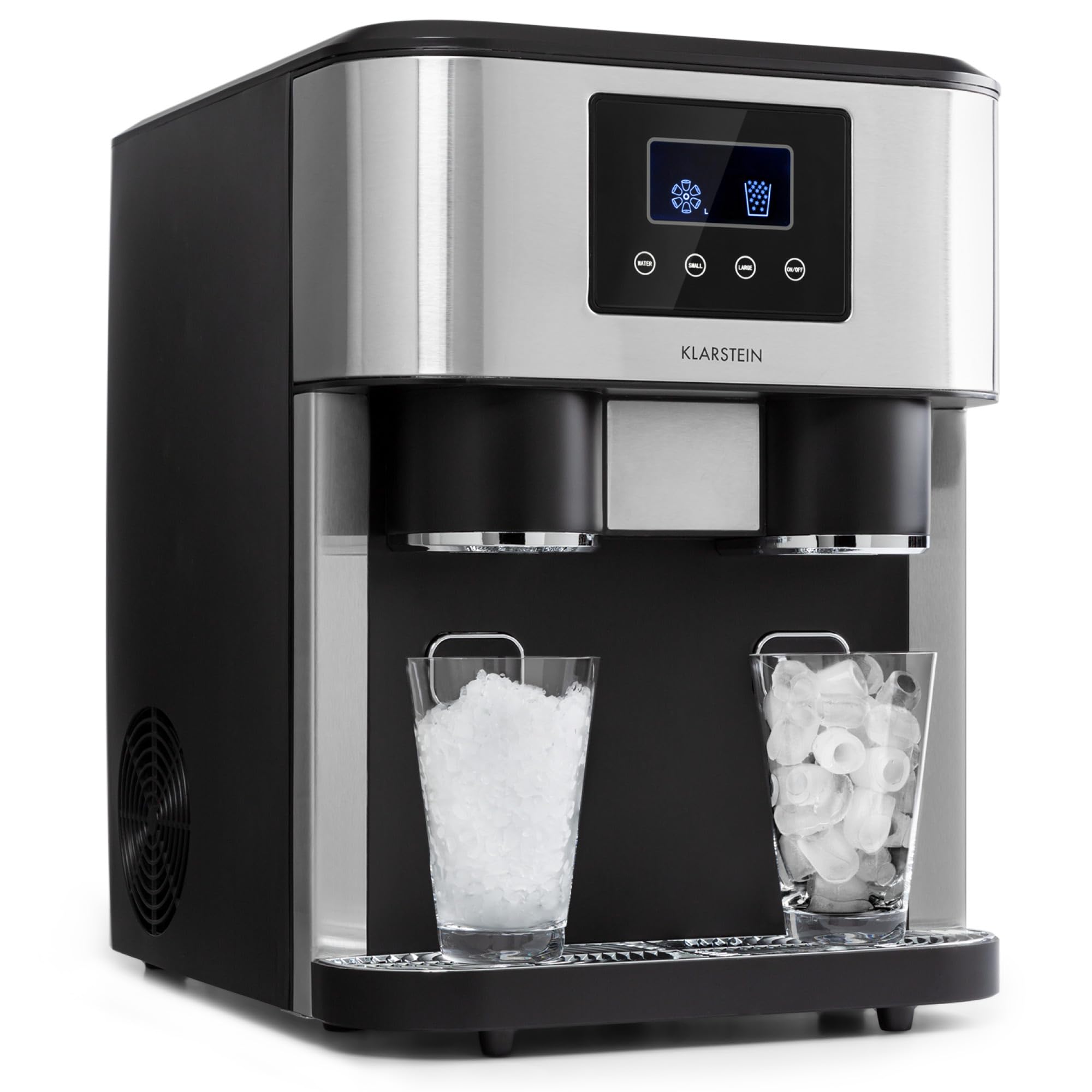 Klarstein Eiszeit Crush Machine à Glaçons Argent – réservoir 1,8 L, 15 kg/24 h, glaçons en 12 min, ~16/cycle | Glace pilée, écran tactile, alarmes