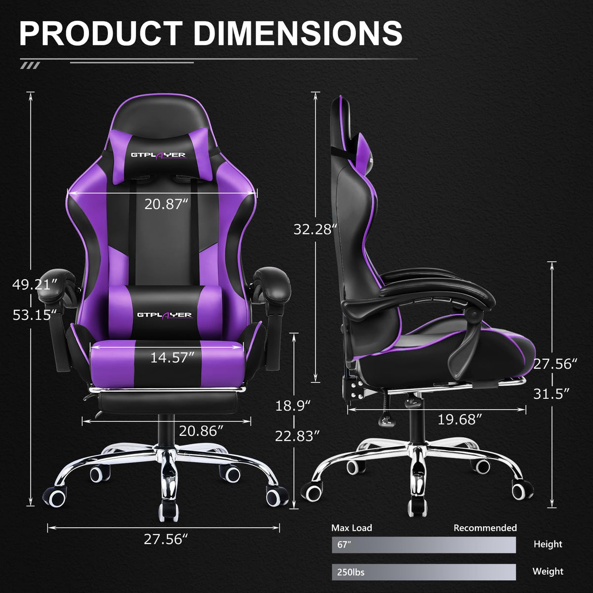 GTPLAYER Chaise Gaming Ergonomique, Fauteuil Gamer, Chaise Bureau, Dossier réglable à 135°, Hauteur Réglable, Repose-Pieds rétractables, Simili Cuir, Supporte 150 kg, Bleu