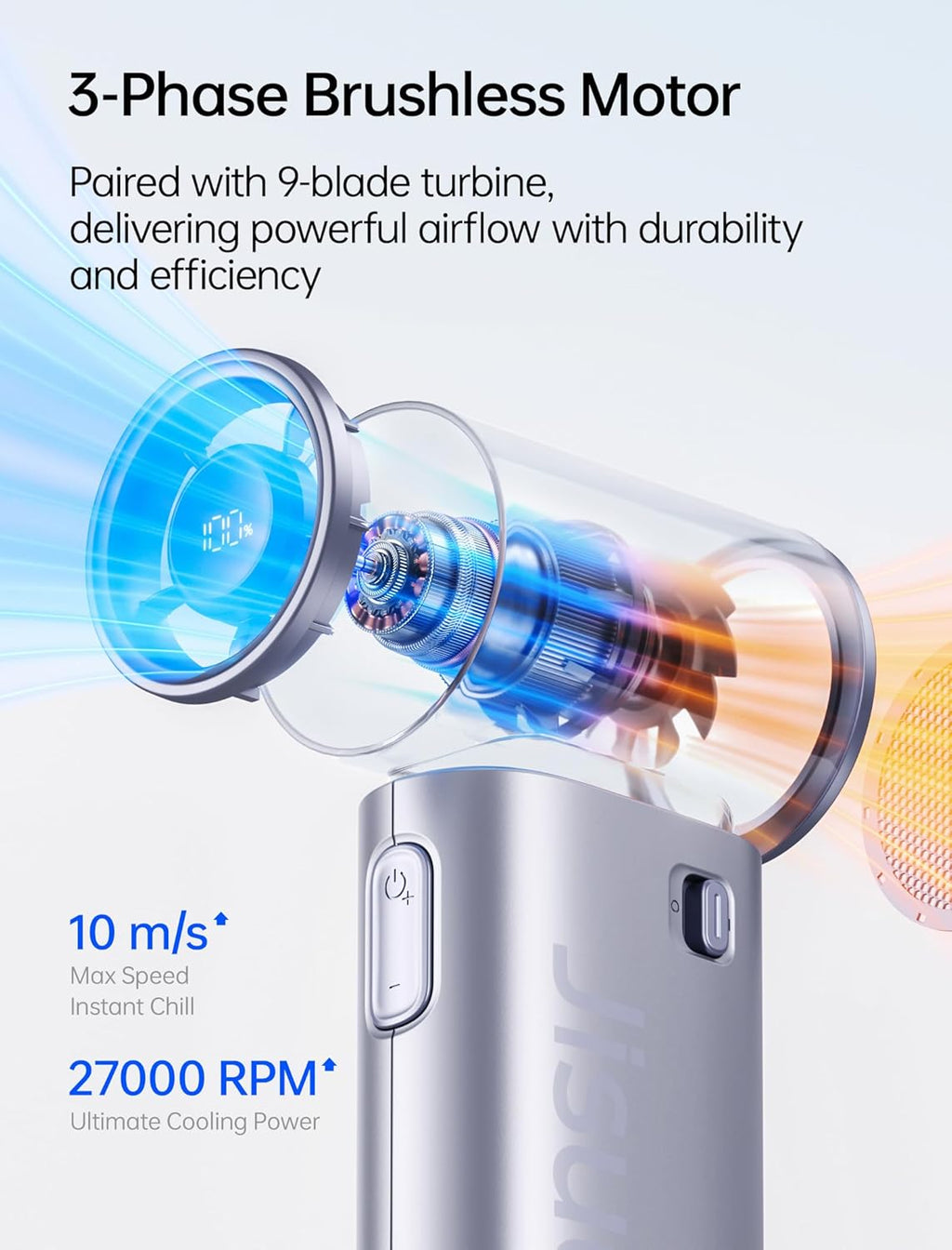 JISULIFE Ventilateur Portable, Turbo Power High Speed Air [18h Max temps de Refroidissement], vent à 5 Vitesses, Rechargeable de 5000 mAh, Design de Poche, Ventilateur Personnel pour Voyagee Noir