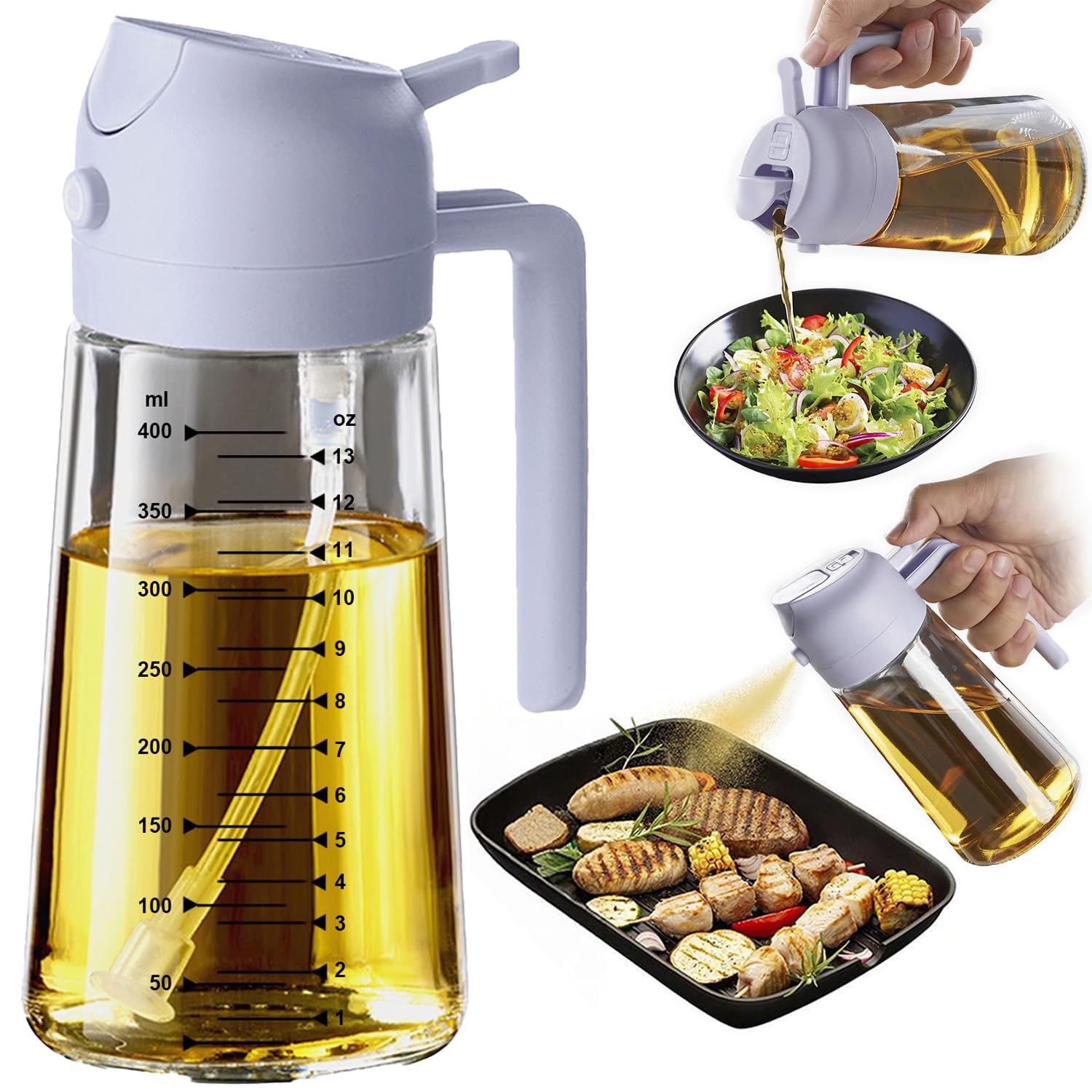 TrendPlain Vaporisateur Huile Cuisine 470ml – Spray 2-en-1 Air Fryer, Salades & Cuisson (Noir)