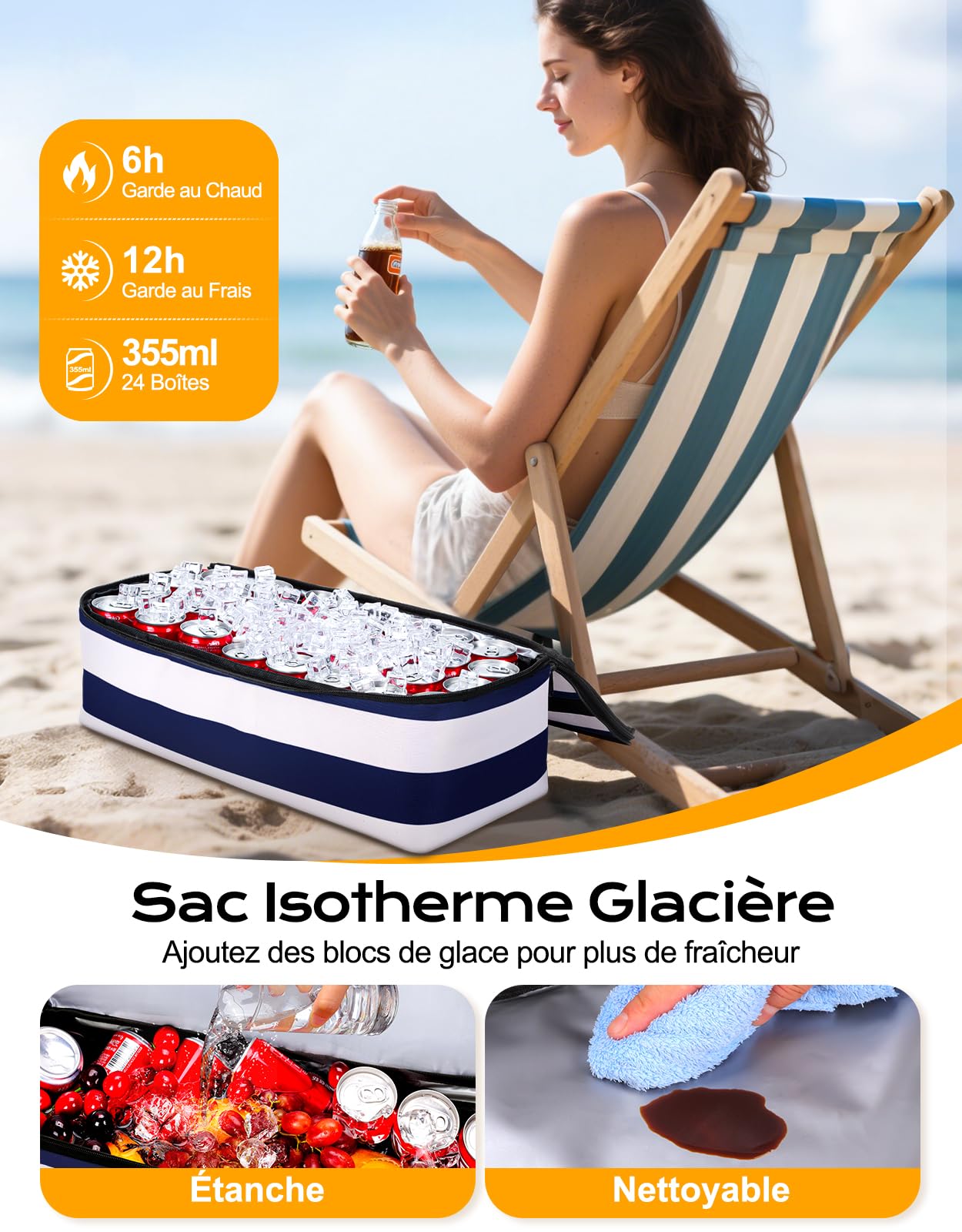 CIRYCASE Sac de Plage XXL 54L avec Isotherme Détachable – Étanche, Compartiment Sec-Humide, Pliable, Femme/Famille